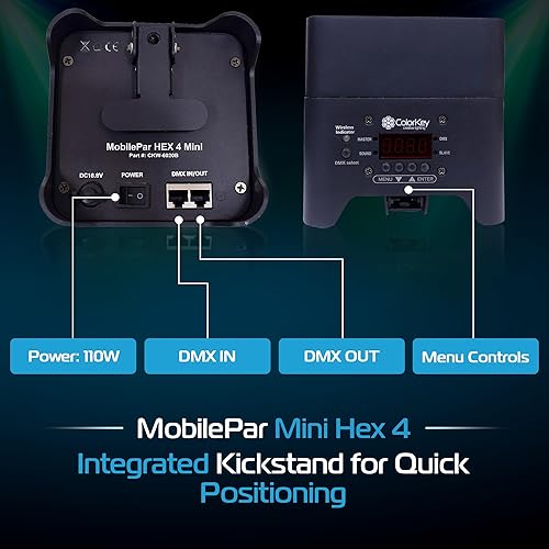 Miniatura 6 de ColorKey MobilePar Mini Hex 4 inalámbrico alimentado por batería RGBAW+UV Uplight DJ Light (CKW-6020B)