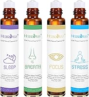 HERBROMAS Aromatherapy Essential Oils Roller Set - 4 Pre-Diluted Roll-Ons with Glass Rollerballs, Natural Relaxation Gift for Women & Men