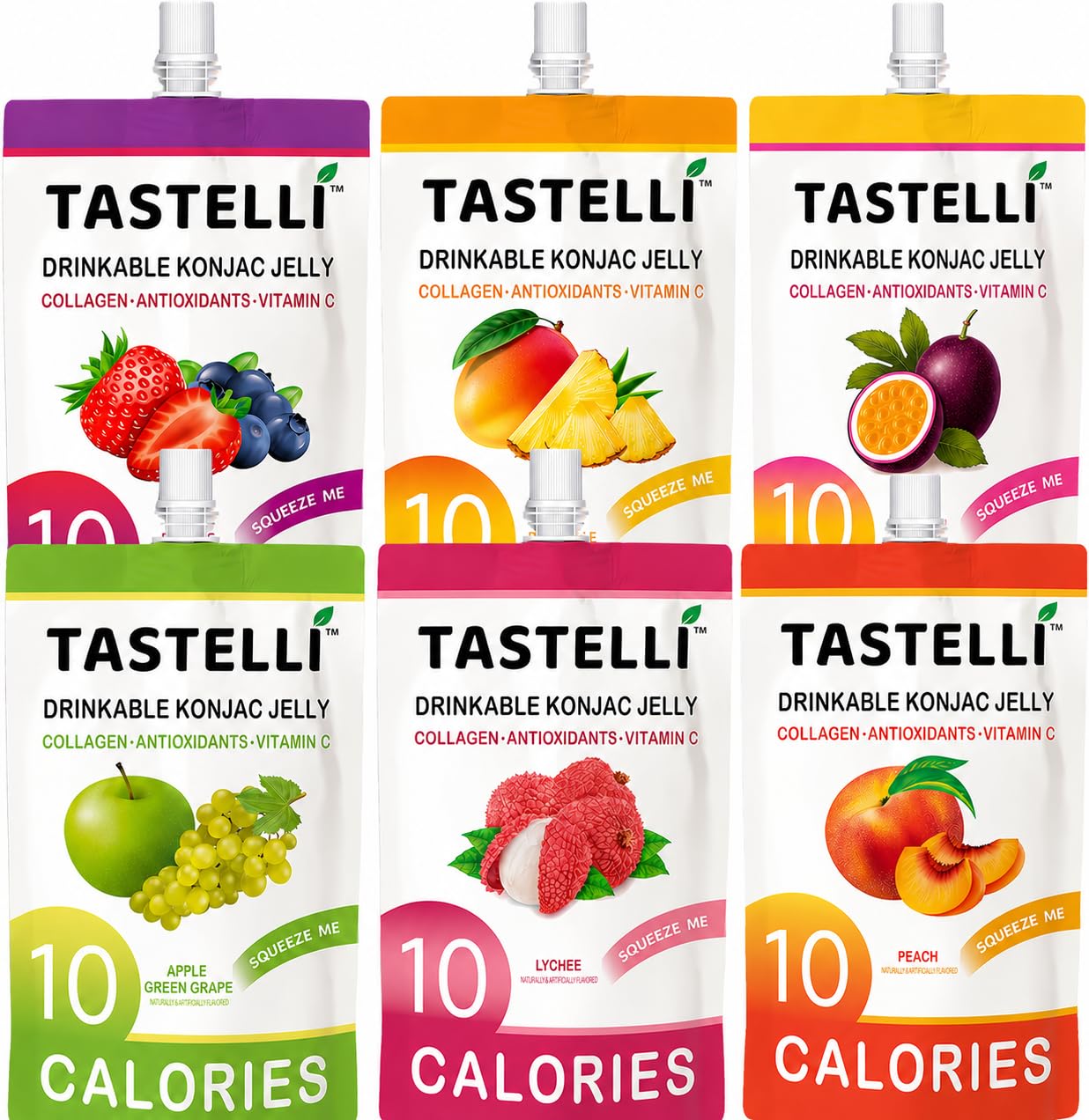 Tastelli Konjac Jelly Variety Pack (18 Count) with Collagen & Vitamin C | Sugar Free Gluten Free Low Calorie | Vegan Fruit Snack