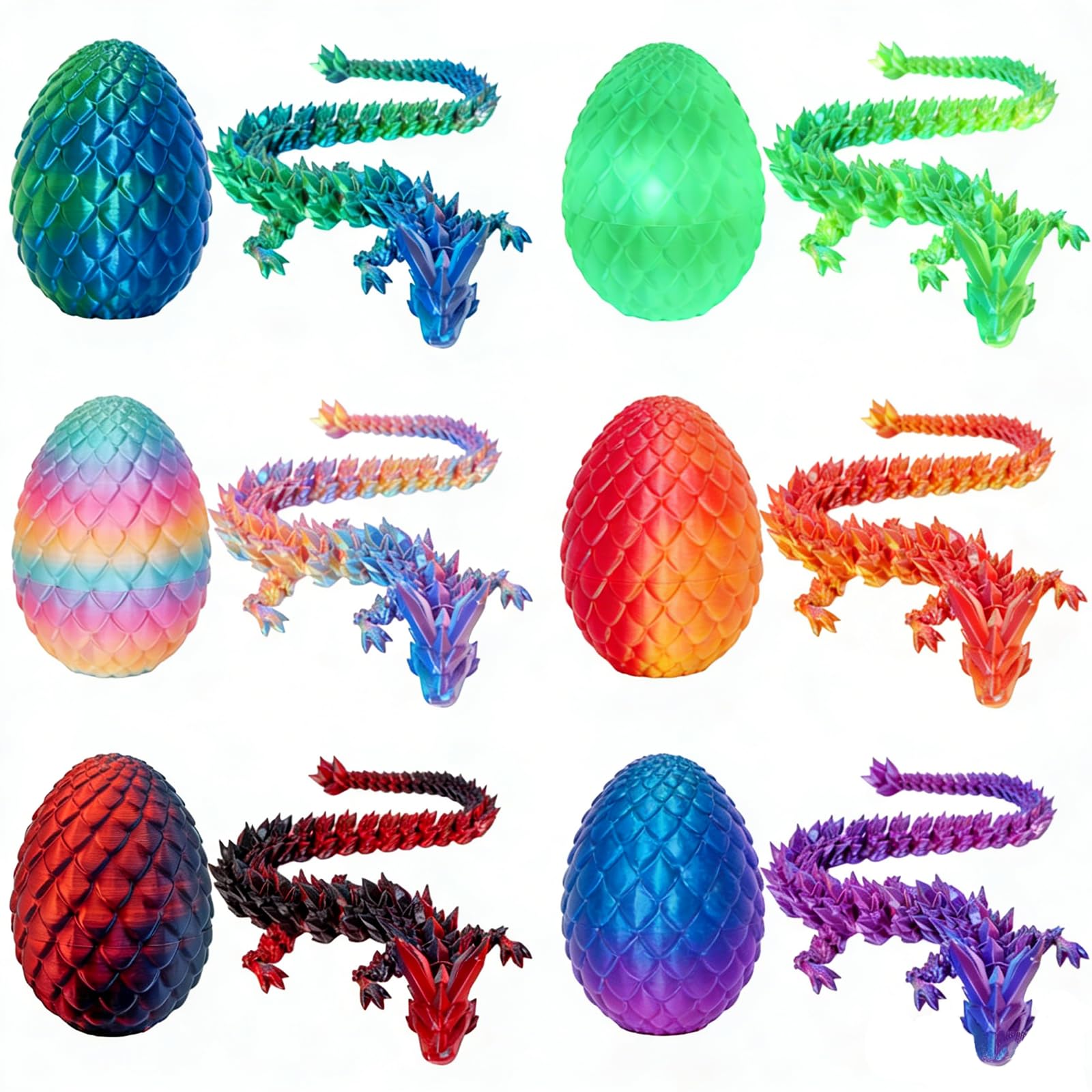 6 Pack 3d Printed Dragon,Winged Dragon Eggs With Dragon Inside, Dragon Egg Fidget Articulated Toy for Christmas Easter Birthdays and Holiday Decorations, Gifts for Kids and Adults