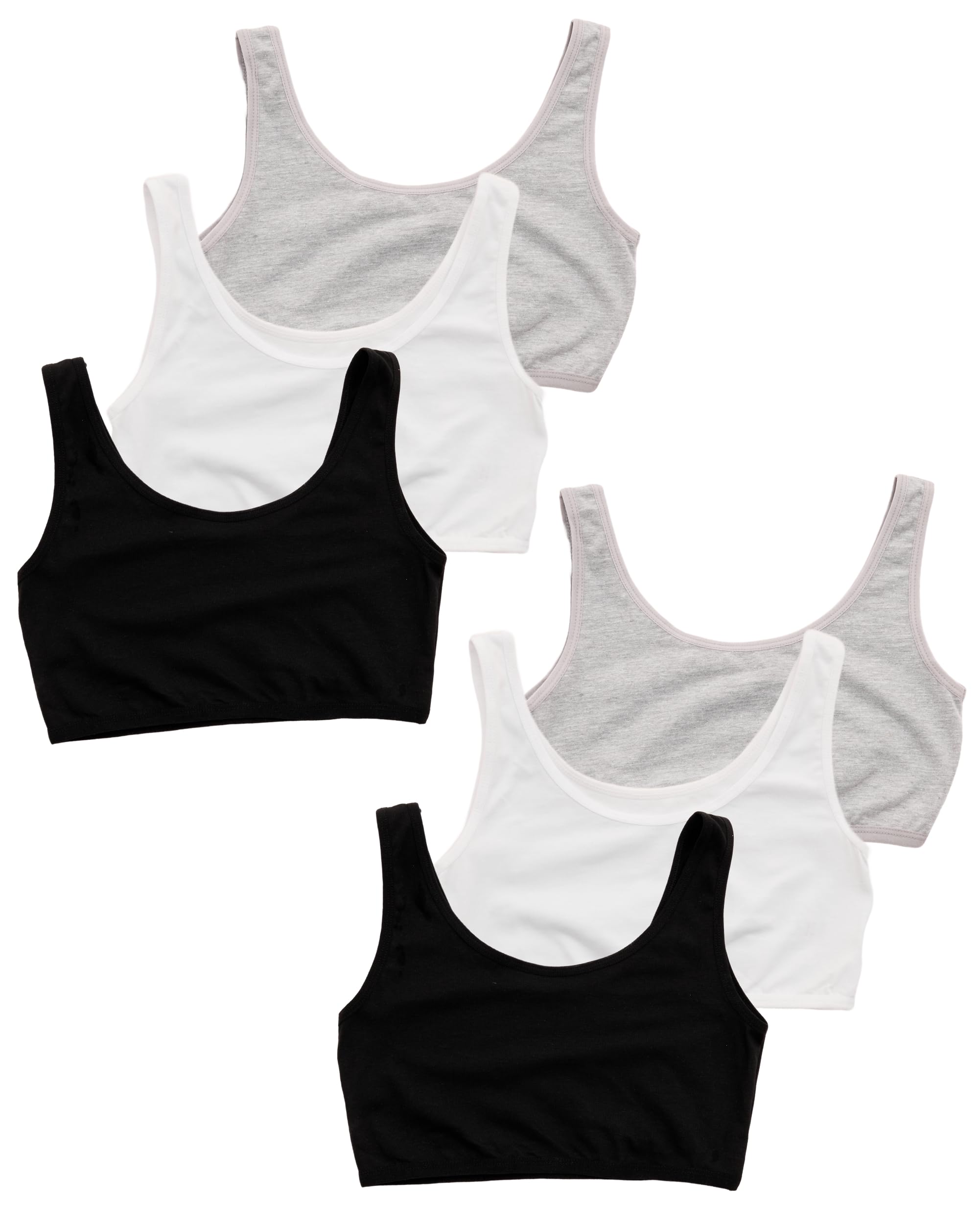 MOR Confezione da 6 bustini da bambina, comodi reggiseni in cotone senza ferretto, biancheria intima per adolescenti, colori basici, 9-15 anni