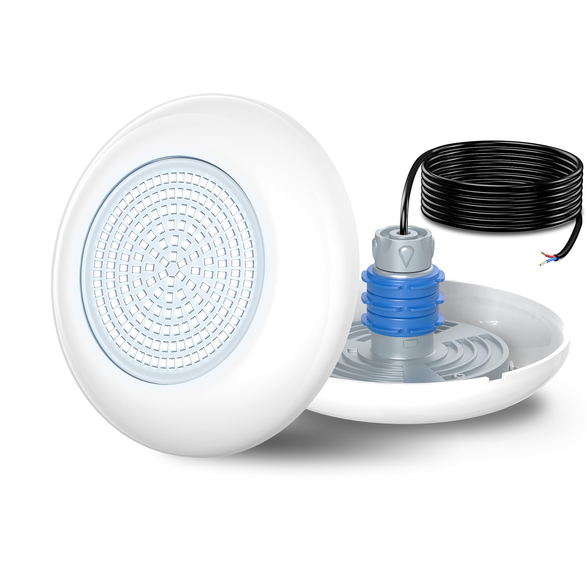 Luci LED Piscina con Filettatura 1" 1/2, 12W Lampade Piscina Bianco 6000K Non Dimmerabile, 1200lm, Ø190mm, 12V AC/DC Riempito di Resina Faro per Bocchetta Piscinas Interrate e Cemento