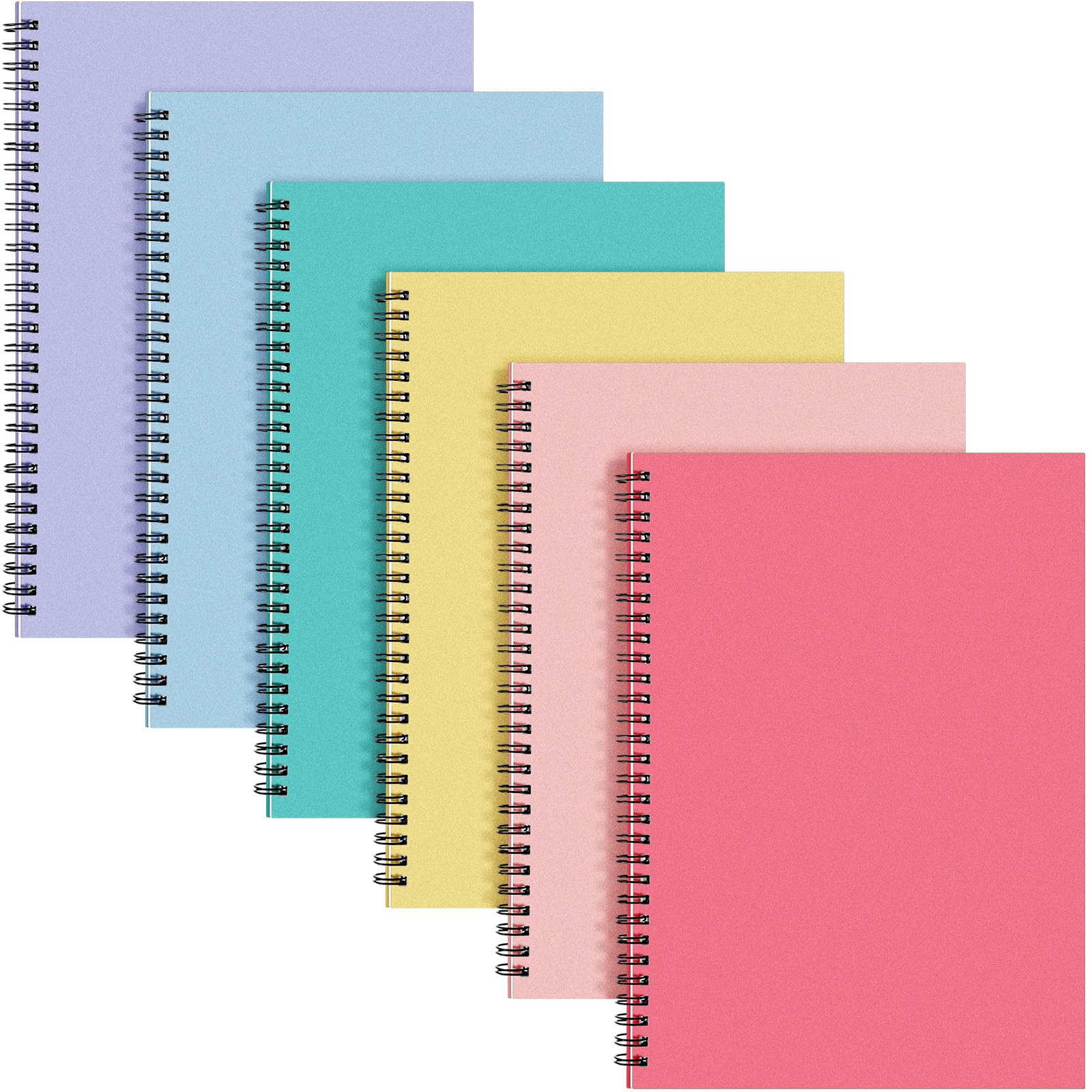 Fuutreo Confezione da 6 quaderni a spirale, 10,5 x 7,45, colori artistici, luminosi | Quaderno a spirale B5 a righe, 140 pagine, con copertina in carta kraft, a righe, per ufficio e scuola