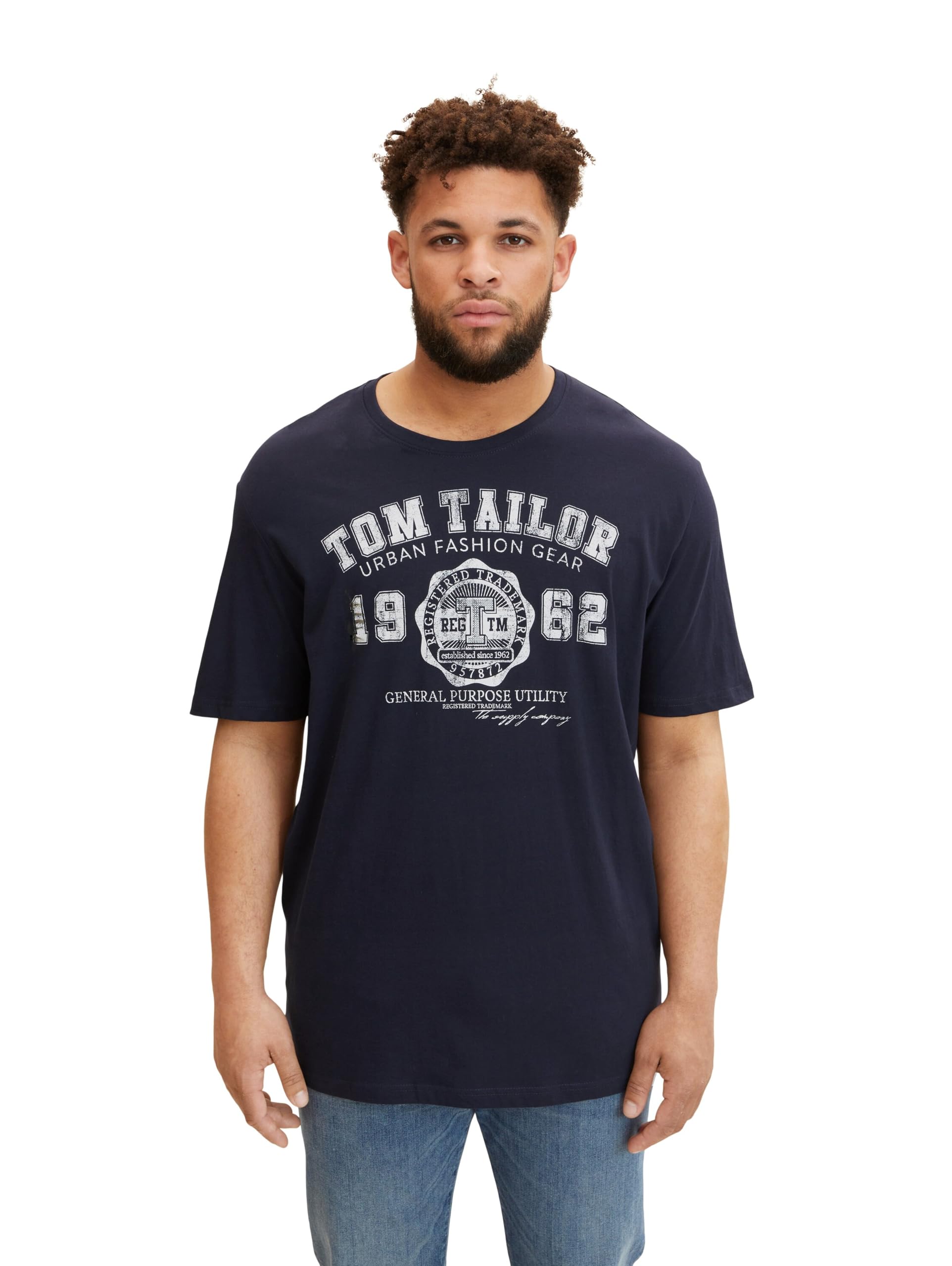 TOM TAILOR Herren Plussize T-Shirt mit Logo-Print