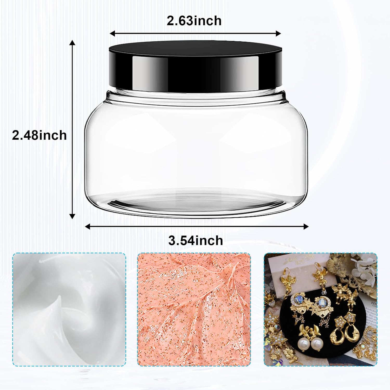 30 Pack Clear Body Scrub Jars, 8oz Clear Plastic Jars with Lids, Sugar Scrub Containers Empty Refillable Containers Round Low Profile Samples Jar for Makeup, Body Butter, Creams, Travel Storage