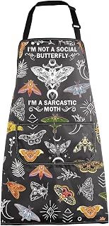 MBMSO Death Head Moth Apron Celestial Gifts for Moth Lovers I'm Not a Social Butterfly Goblincore Gifts Mystical Witchy Apron