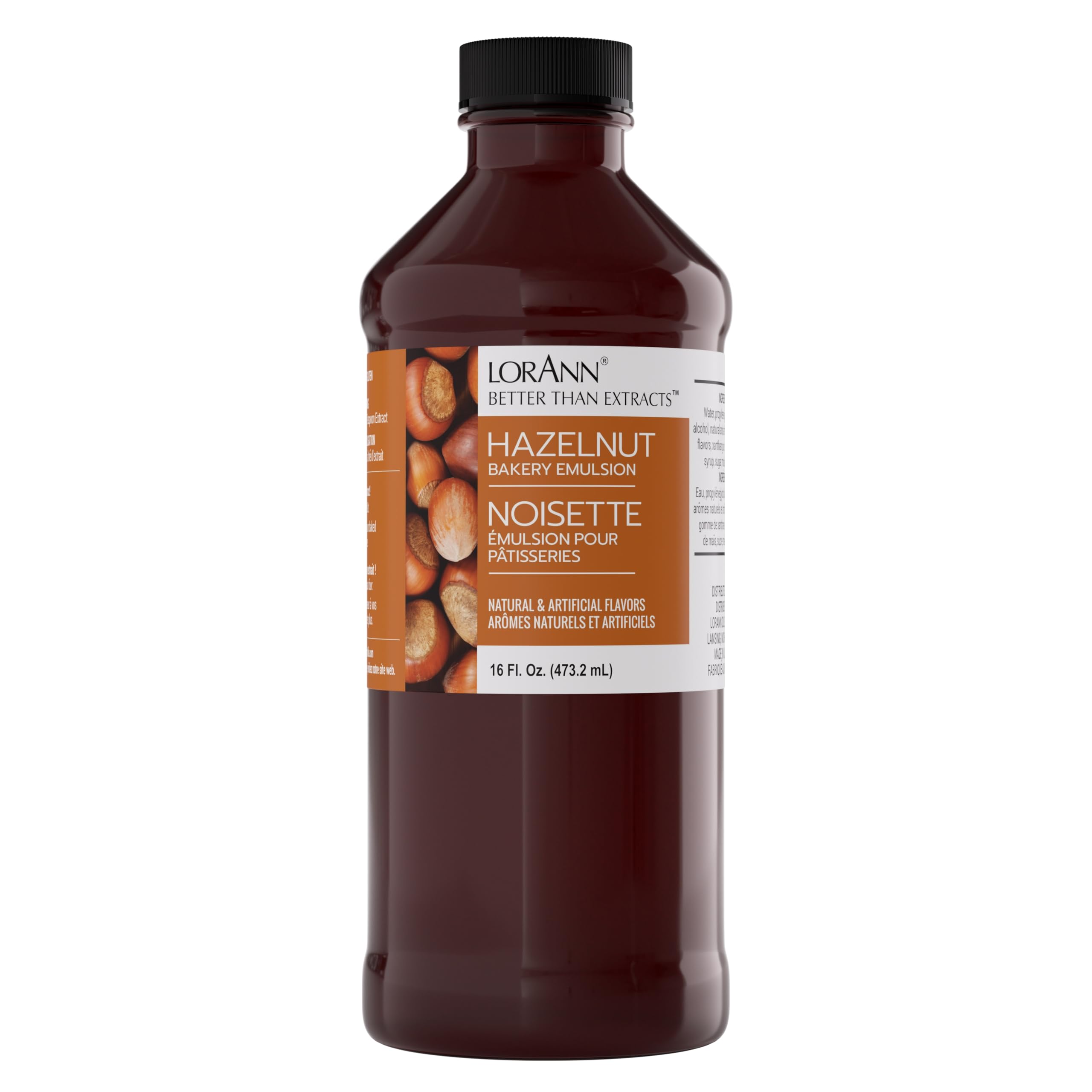 LorAnn Oils Hazelnut Bakery Emulsion: True Essence, Ideal for Boosting Fruit Tones in Cakes, Cookies & Desserts, Gluten-Free, Keto-Friendly, Extract Substitute Essential for Your Kitchen, 16 Oz
