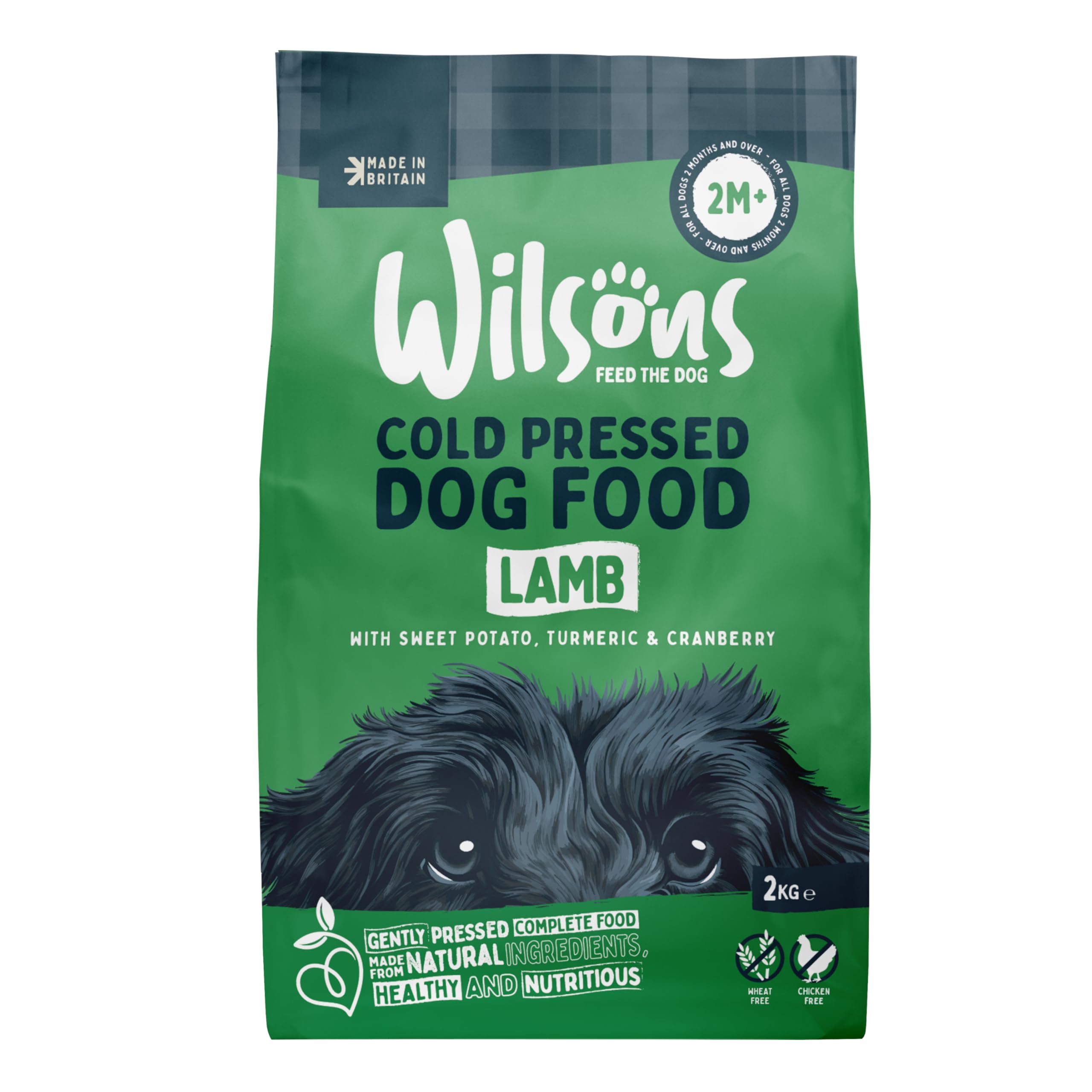 WILSONSCold Pressed Dog Food - Complete Dry Meal with Natural, Hypoallergenic Grain Free Ingredients - Introduce Gradually for Best Results - Suitable for Adult Dogs and Puppies 2 Months+ (2kg)