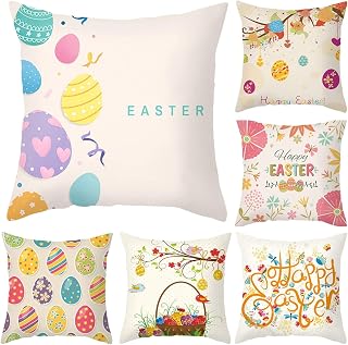 Lieson Juego de 6 fundas de almohada, funda de almohada de 20 x 20 cm, para exteriores, 50 x 50 cm, huevos de flores, Pascua, Navidad, multicolor, poliéster