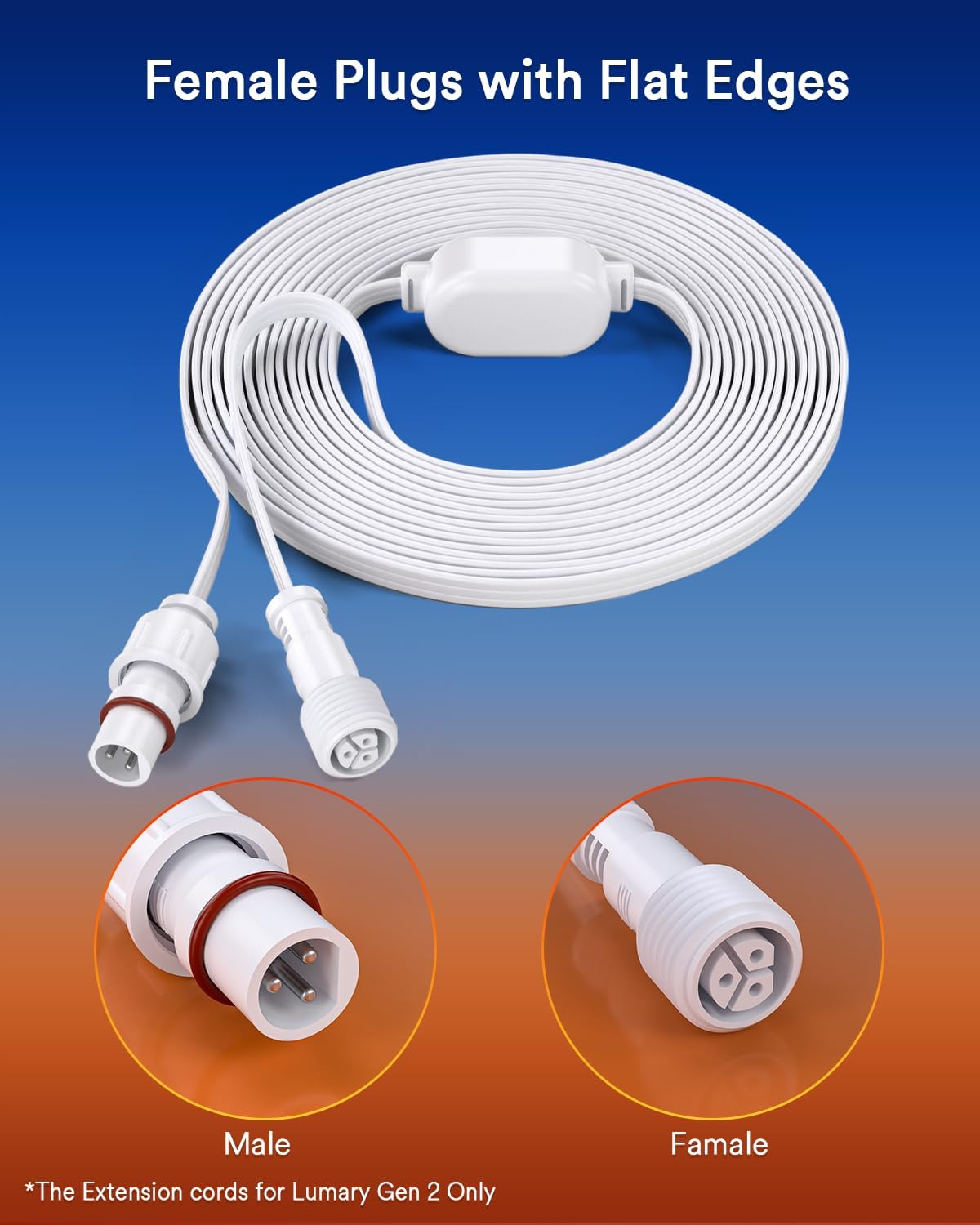 Lumary Extension Cords for Permanent Outdoor Lights Gen 2 Only, Not Work with Pro and Max Version, White, 12Ft