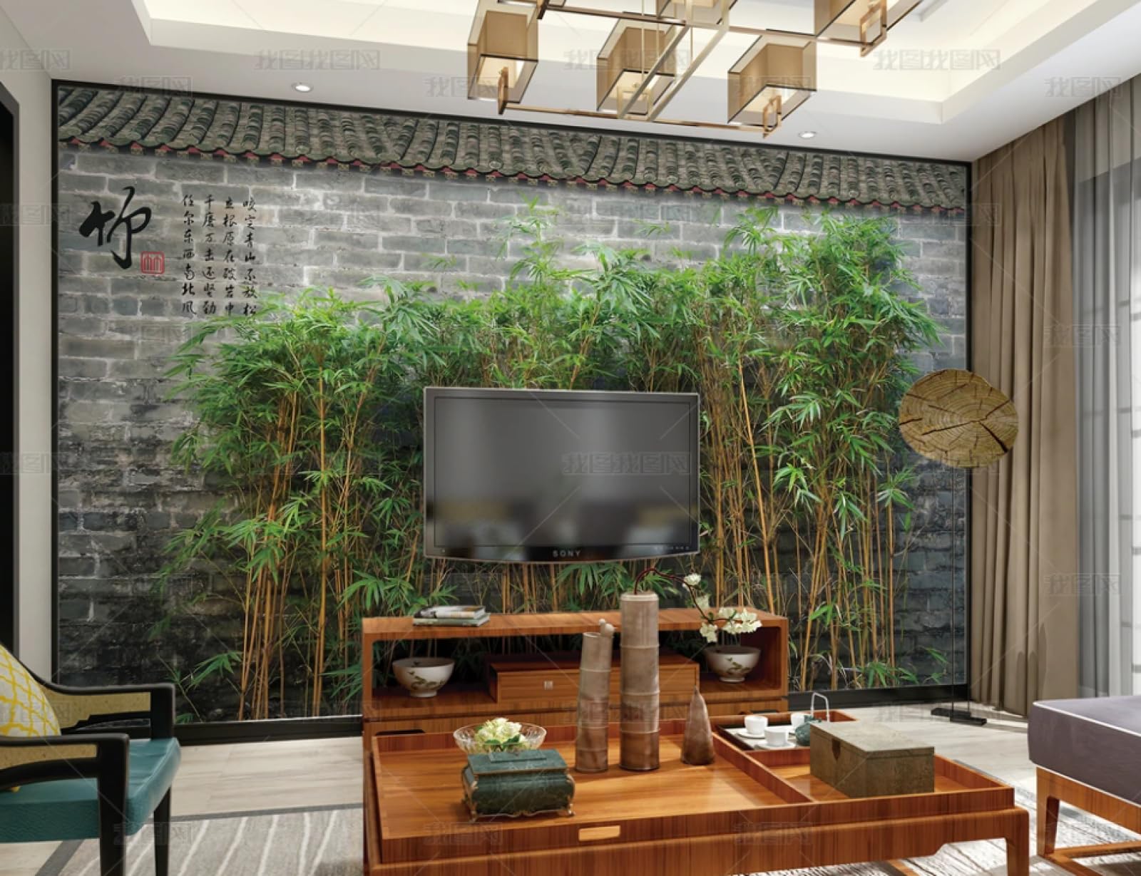 150x105cm Ręcznie malowana tapeta bambusowa dekoracja salonu, kawiarni, restauracji, 3D