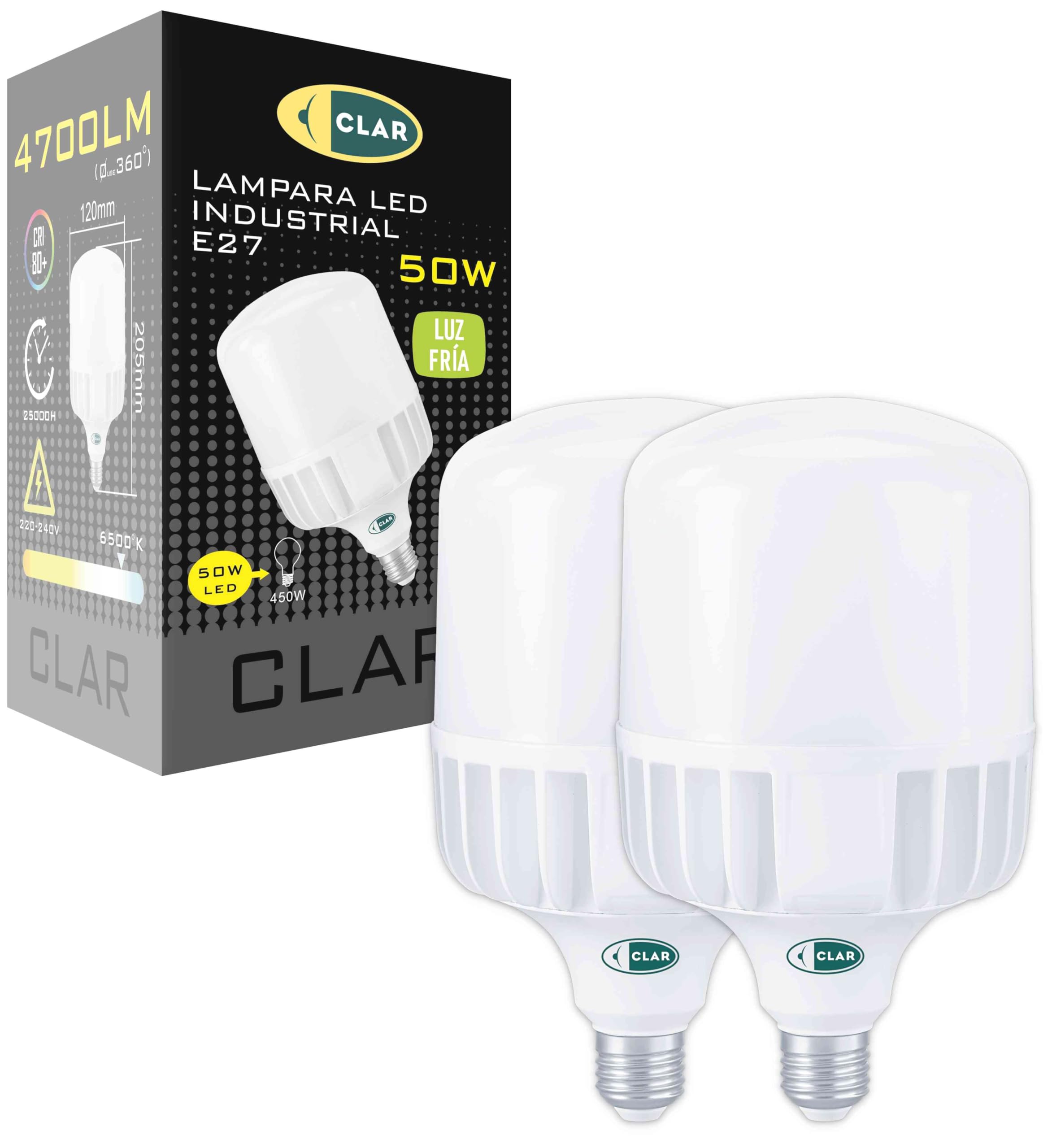 CLAR – Bombilla LED E27 (Blanco Frío (6000ºk), 50W (Pack 2))