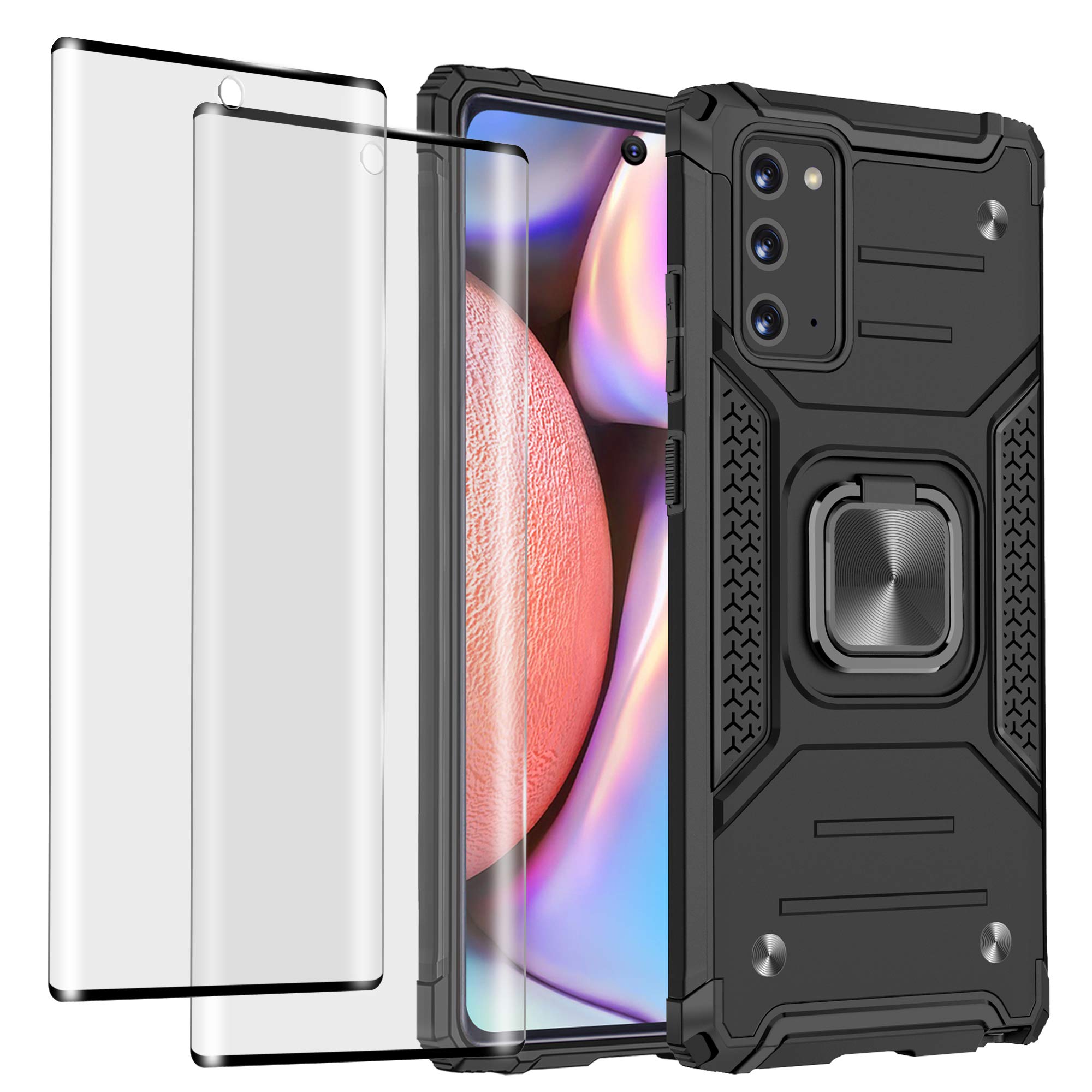 Compatible for Samsung Galaxy Note 20 5G Case with Screen Protector [ 2 Pack ], Tinabless Shockproof Kickstand Car Mount Protective Phone Case for Galaxy Note 20, Black