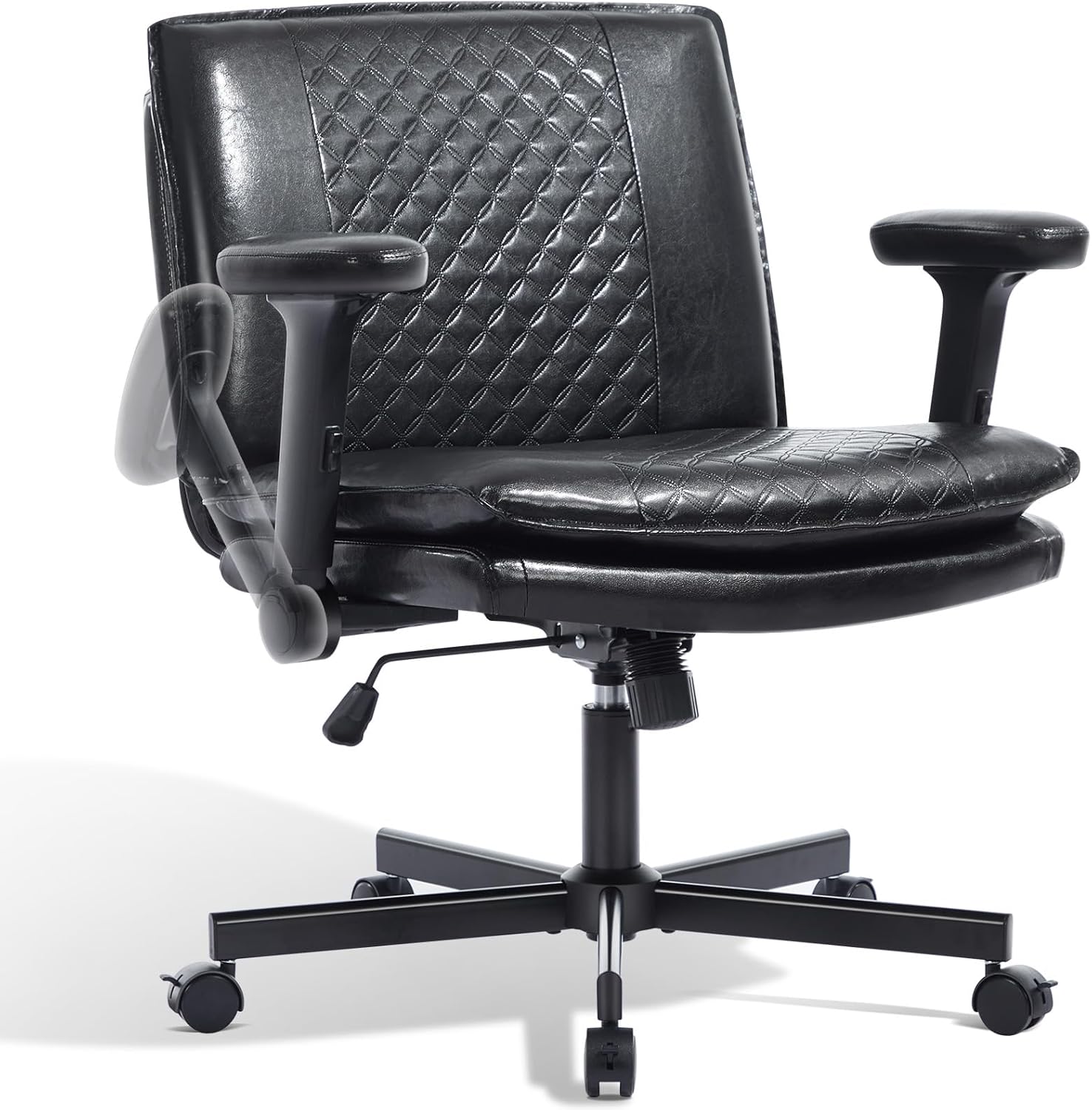 Criss Cross Chair with Flip-Up Arms and Lockable Wheels, Leather Cross Legged Office Desk Chair?Wider 125°Tilting Adjustable Swivel Computer Chair for Home, Apartment, Bedroom,Black 1