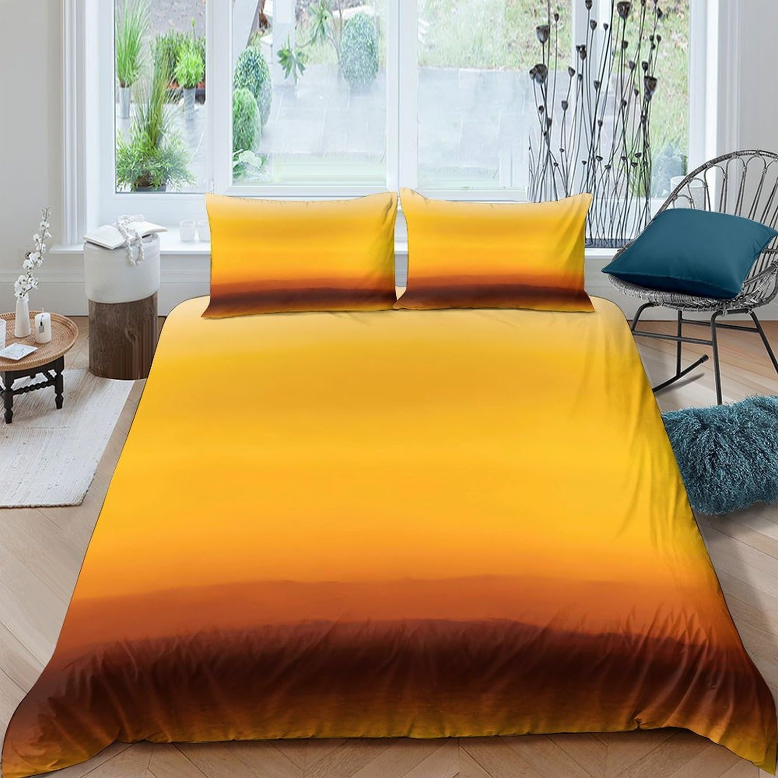 Ctjqhvkz Style-5 3D Printed Sunset Gradient Fitted Sheet Microfiber Orange Ombre Mattress Cover For Bedroom Home Decor Protection Single（135X200cm）