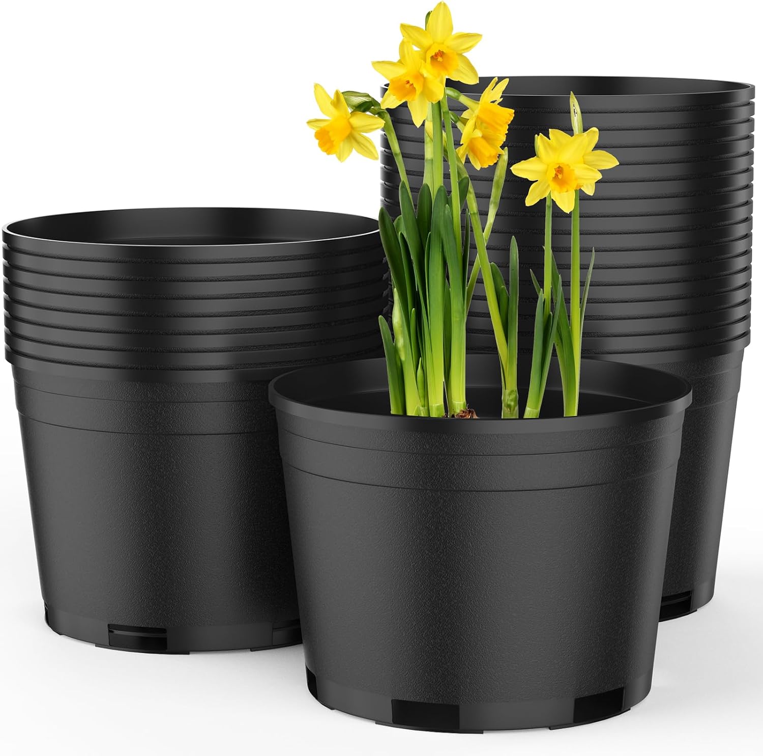 12 Pcs 5 Gallon Pots for Plants, Sturdy Plastic Nursery Pot with Drainage Holes Plant Pots Garden Flower Seedling Pot Container for Seedling,Cuttings,Transplanting (12, 5 Gallon)