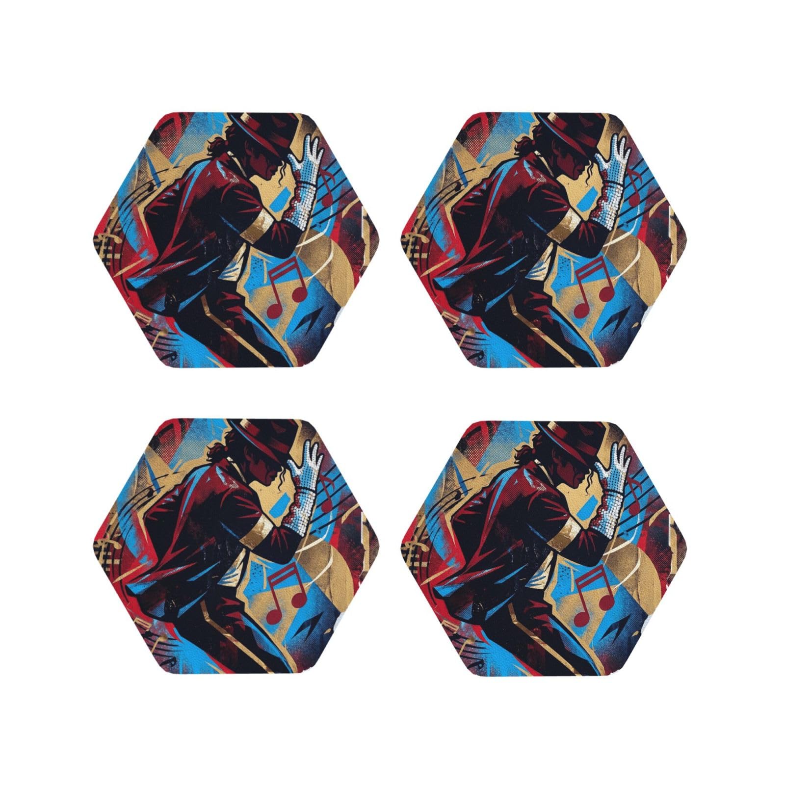 Coasters Set of 4 Round Leather Coaster Quick-Dry Drink Michael Jackson Coasters for Desk Absorbent Mugs Pads Tabletop Protection Pad Heat Resistant Coffee Cup Mat for Kitchen Bar