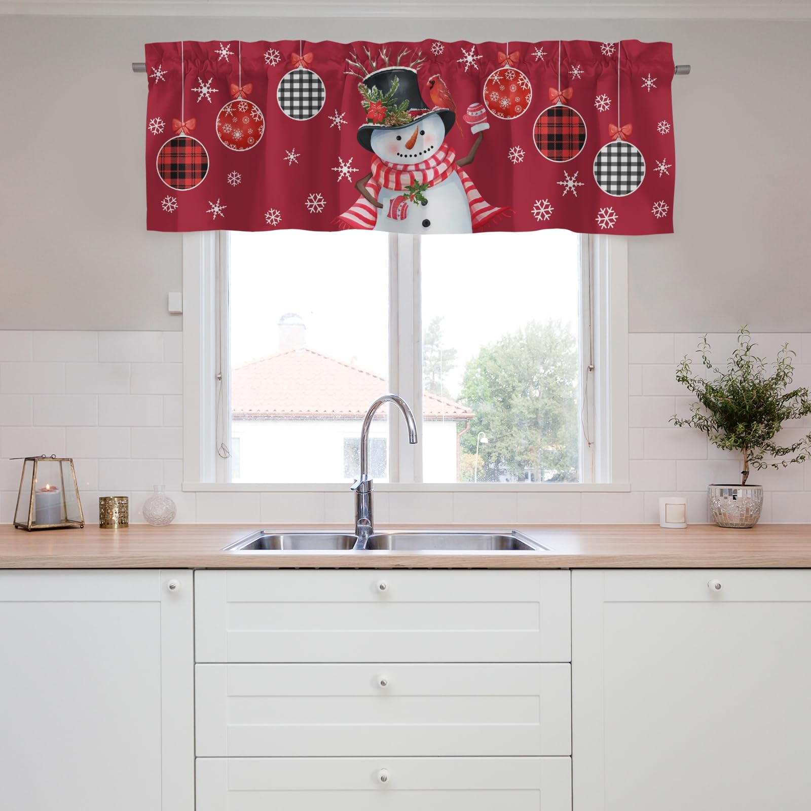 Snowman Snowflake Curtains Valance,Merry Christmas Curtain Valance Window,Blackout Window Valance,Rod Pocket Valance Short Window Curtains,Curtains for Kitchen Window Bathroom Living Room Bedroom