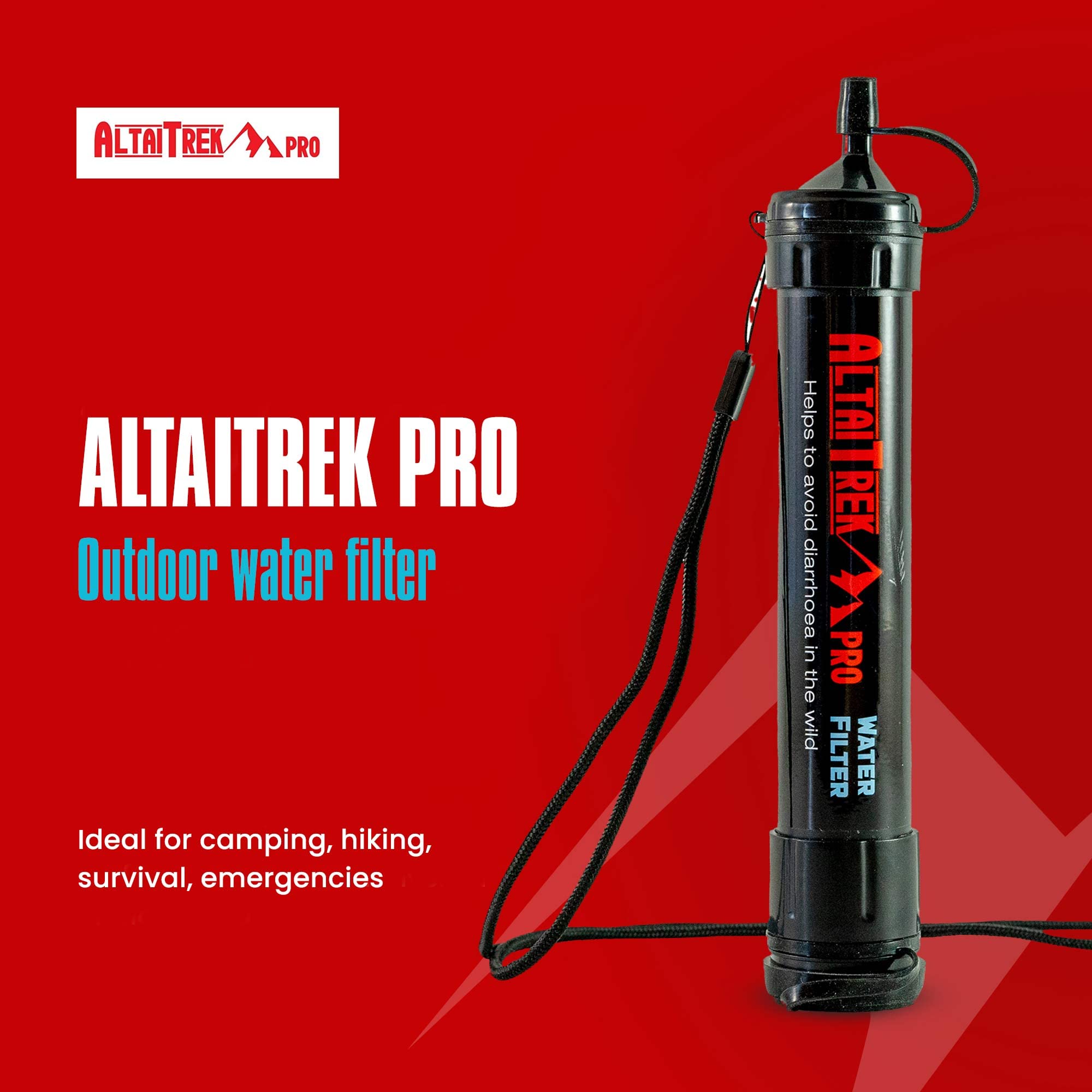 Filtro acqua potabile per esterni, filtro acqua camper portatile per kit sopravvivenza, escursioni emergenze. Cannuccia purificazione per attività all'aperto, camping ed escursionismo