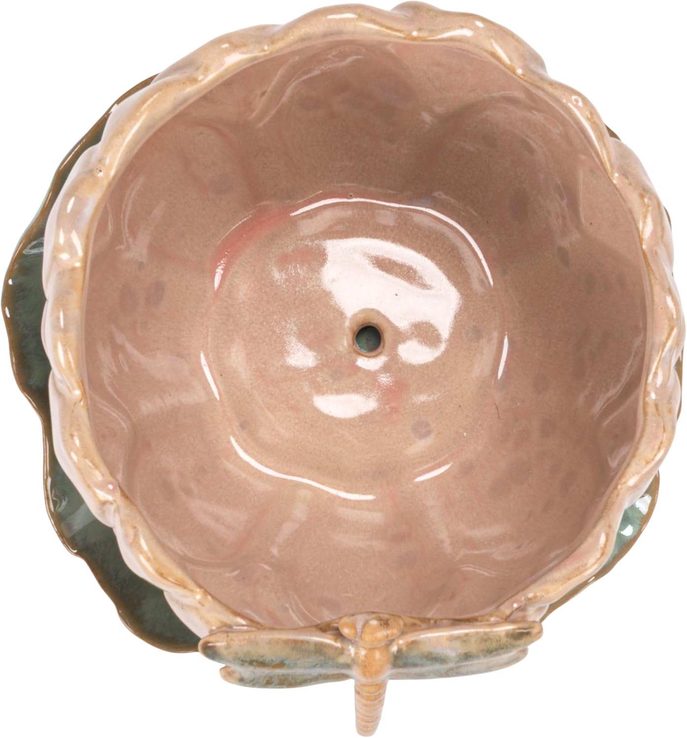 Creative Co-Op Stoneware Flower Shaped Planter with 3D Dragonfly and Leaf Saucer in Reactive Glaze, Multicolor