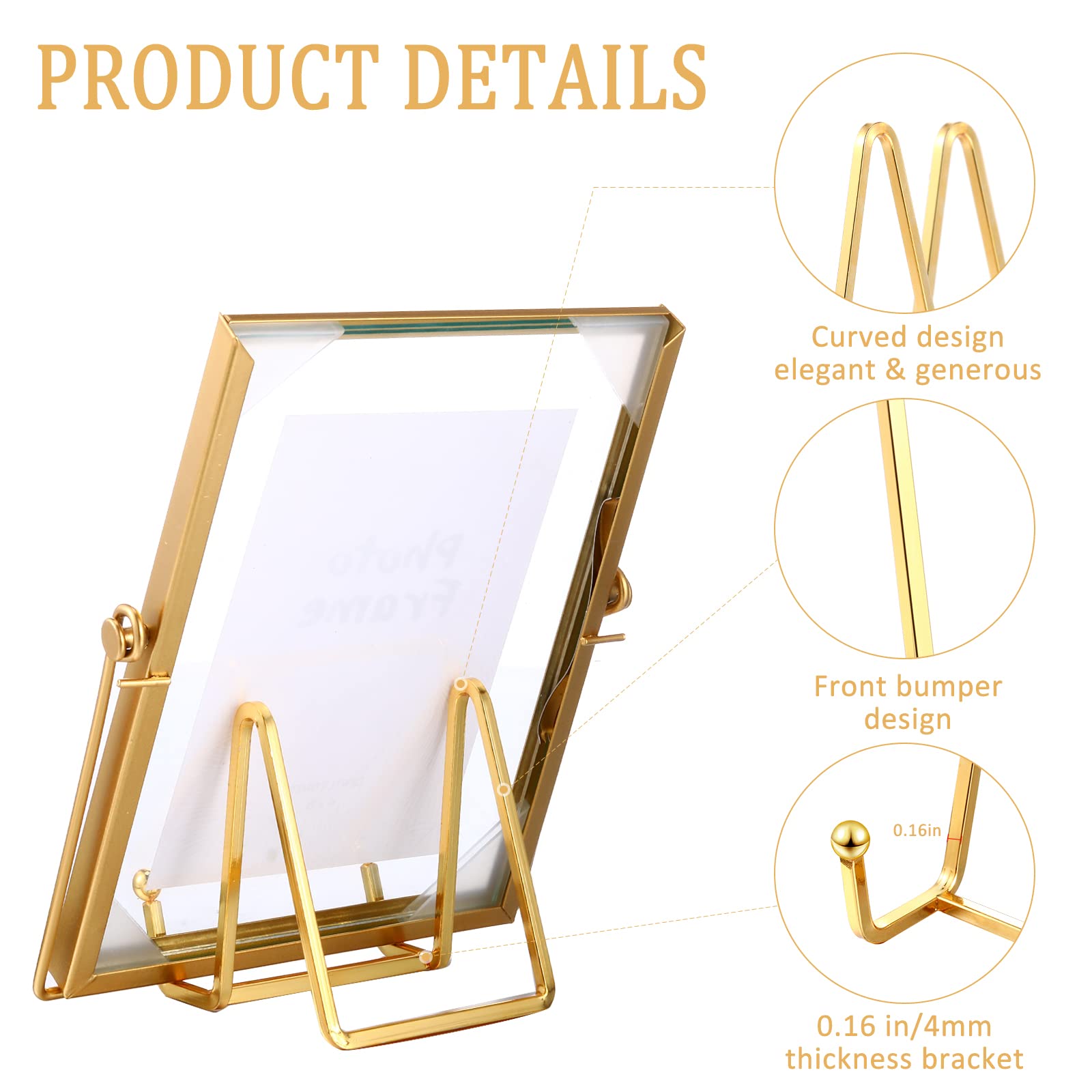 Kenning 24 Stück Gold Teller Halter Staffelei Display Ständer Metall Buch Display Ständer Tisch Bilderrahmen Halter Foto Quadratische Eisen Staffelei Dekorativ für Küche Büro Zimmer Tischplatte (7,6