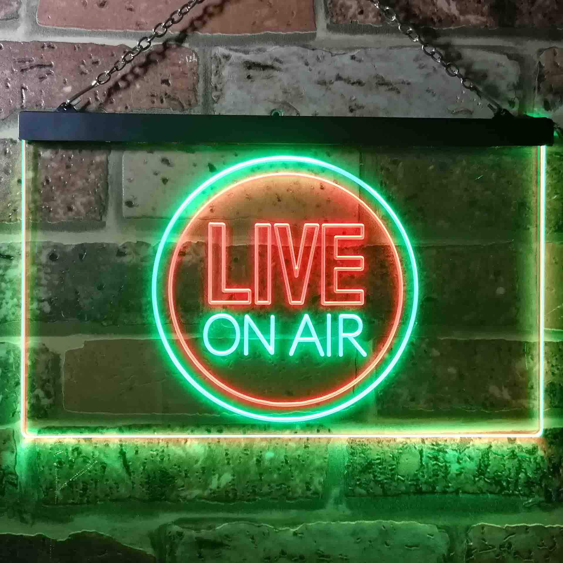 Live On Air Circle Display Dual Color LED Enseigne Lumineuse Neon Sign Vert et rouge 600 x 400mm st6s64-i3572-gr