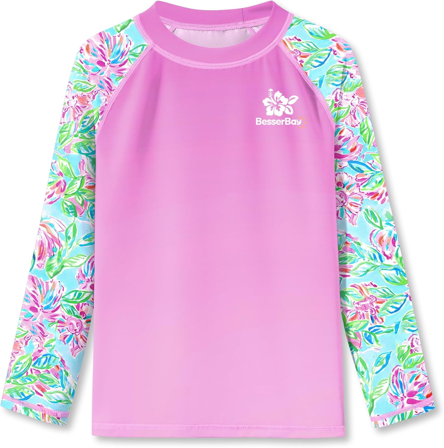 BesserBay Girls Rash Guard UPF 50+ Raglan Sleeve Quick Dry Swim Shirt 4-12 Years