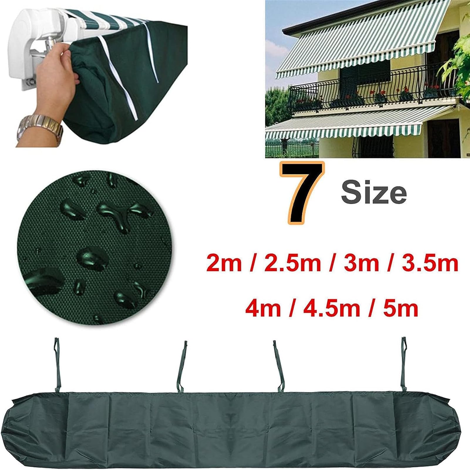 Schutzhülle Für Markisen Abdeckung, Markisenabdeckung Abdeckplane Schutzhülle Markisenschutzhülle Rain Canopy Storage Bag UV-Zelt Wasserdicht Und Staubdichte Abdeckung (5M/16.40ft,Grün)