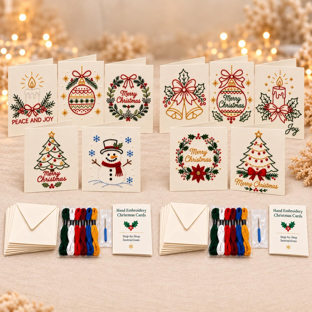 Christmas Hand Embroidery Card DIY Making Kit, Beginners Thread Sewing Kits