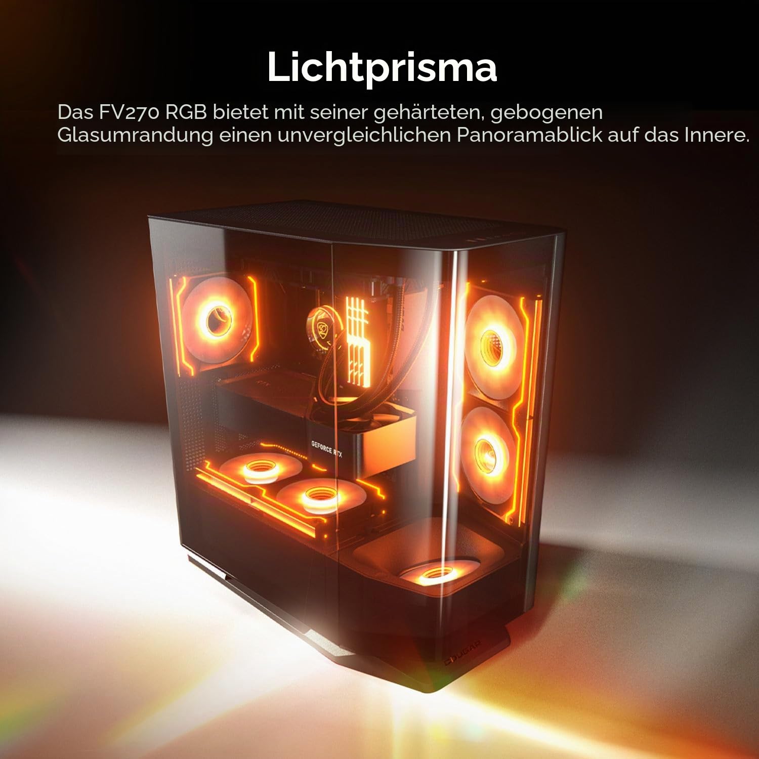 COUGAR FV270 RGB Mid Tower EATX/ATX PC Gaming Gehäuse mit gebogenem gehärtetem Glas – Schwarz RGB