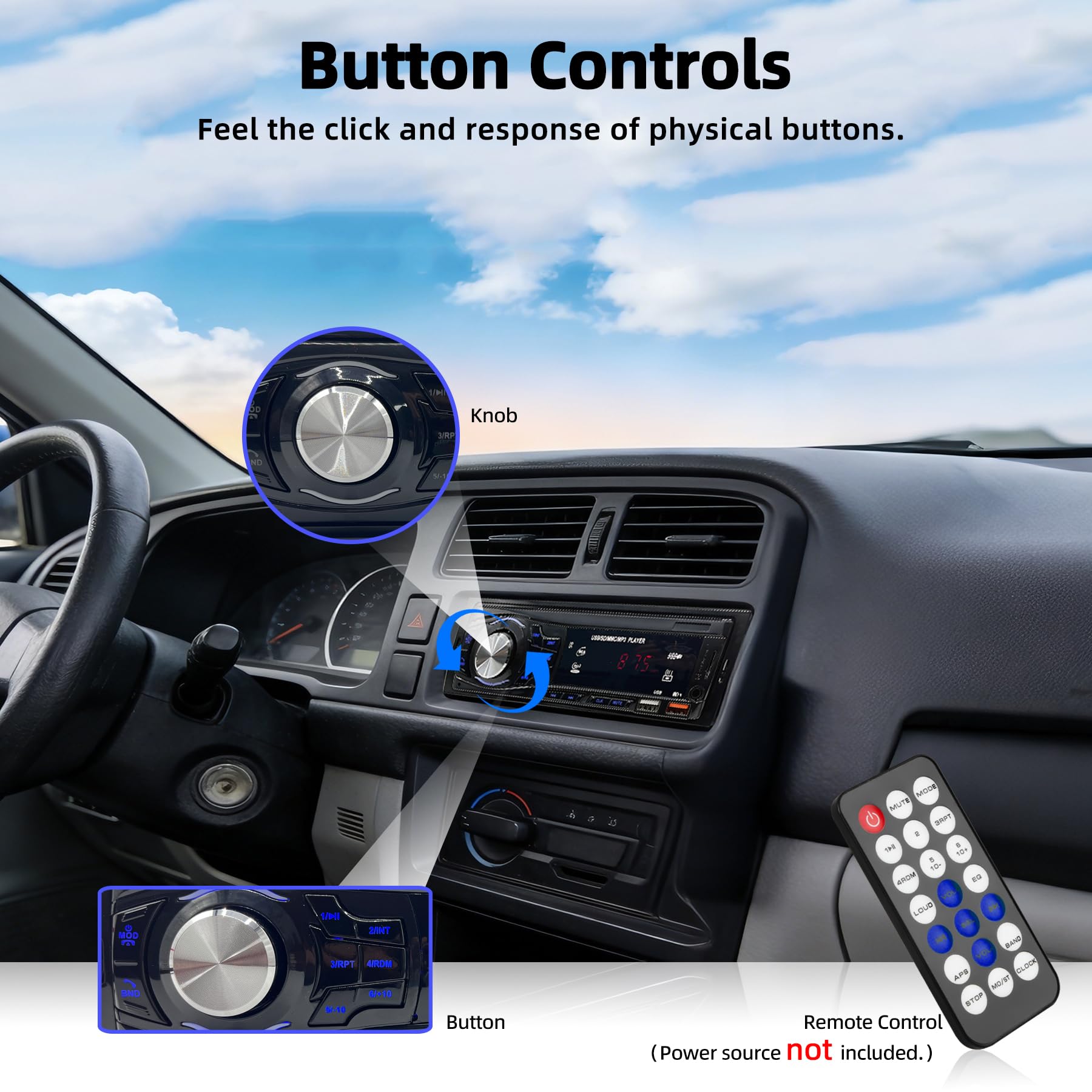 Autoradio Bluetooth 1 DIN - Stereo Auto con 2 Porte USB, Vivavoce Bluetooth, Radio FM, Supporto MP3 via USB/SD/AUX, Telecomando Incluso - Autoradio per auto 12V (nero)