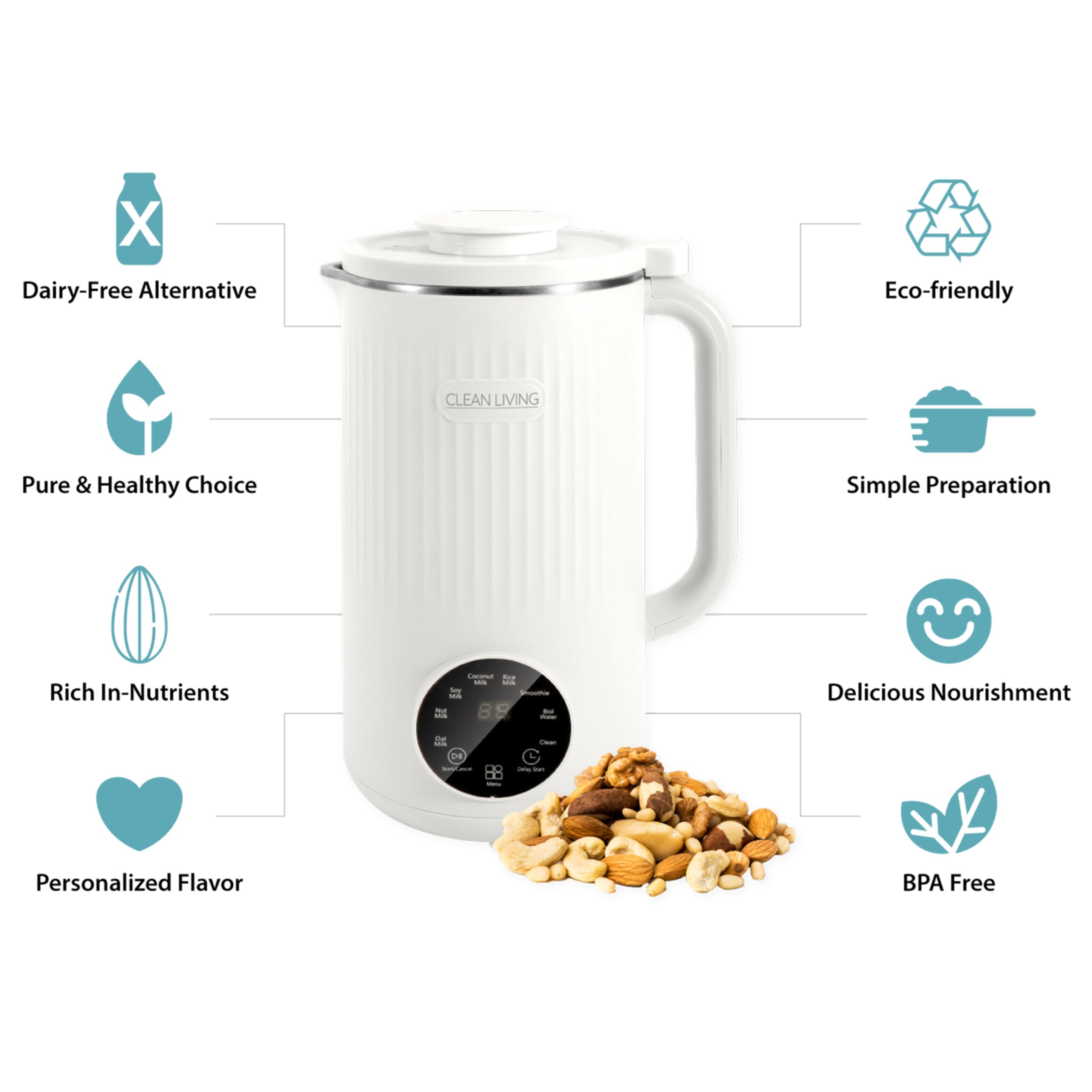 Clean Living With Michelle 1qt. Plant Milker, 8-in-1 Multi-Functional, Self-cleaning, Nut Milk Maker, Homemade Plant Milk Maker, Almond Milk Machine 33.8oz ()