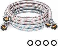 KEOKLE 4ft Stainless Steel Braided Washing Machine Hoses 2-Pack - Burst-Proof Universal Hot Cold Water Supply Lines