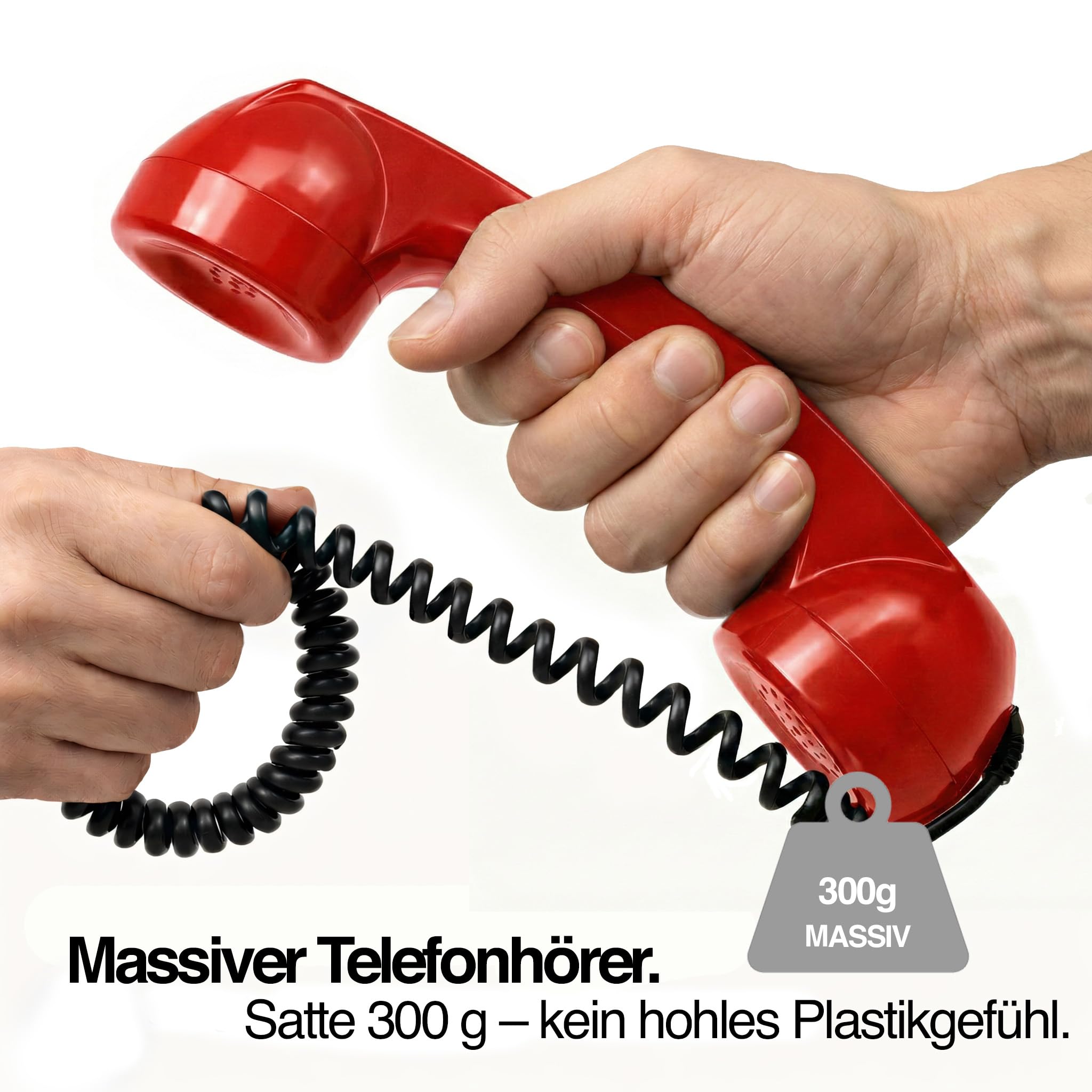 Opis Technology 60s Micro Retro-Telefonhörer für Handy und Smartphone, inkl. aktivem USB-C-Adapter für Android und iPhone 15 und Neuer, 3,5-mm-Klinke, kabelgebunden, Rot