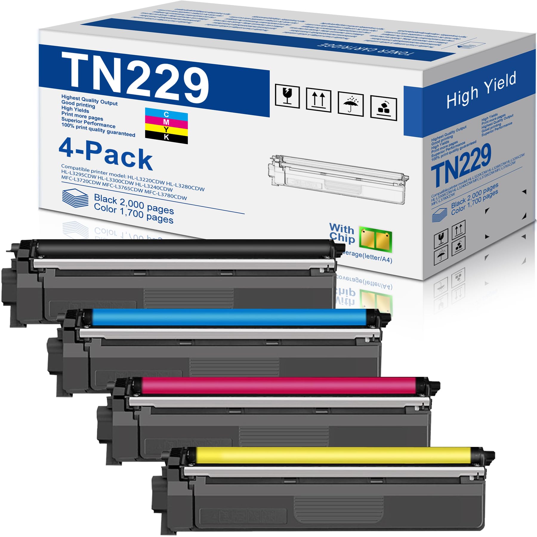 TN-229 TN229 Toner Cartridges High Yield Replacement for Brother TN229 TN229XL Toner Cartridges use to HL-L3280CDW MFC-L3720CDW MFC-L3765CDW