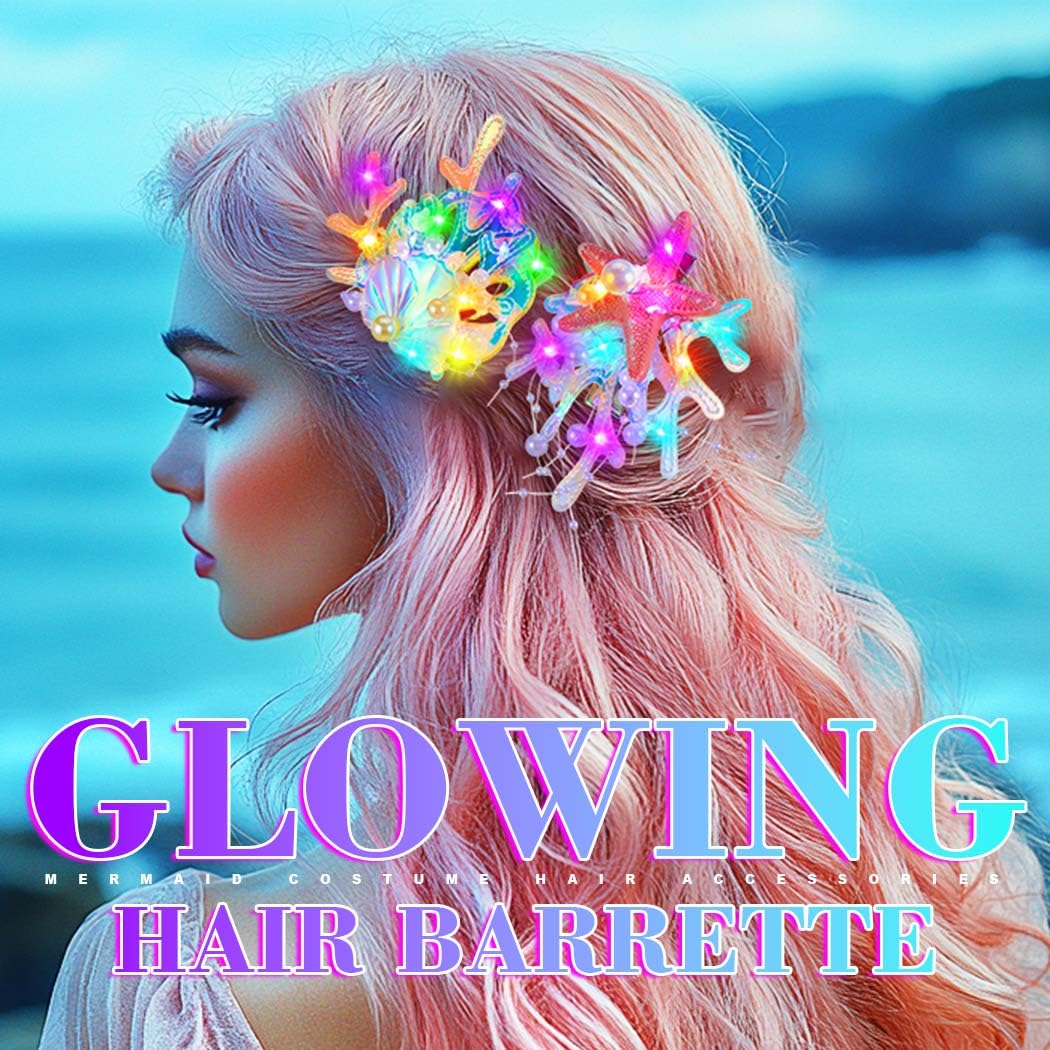 JEWEKY Light Up Hair Clips Led Mermaid Hair Accessories for Women(Colorful) - Image 2
