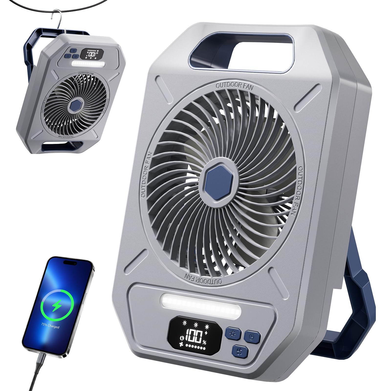 Ventilador de escritorio ultrafino con soporte para tienda de campaña y noches de verano