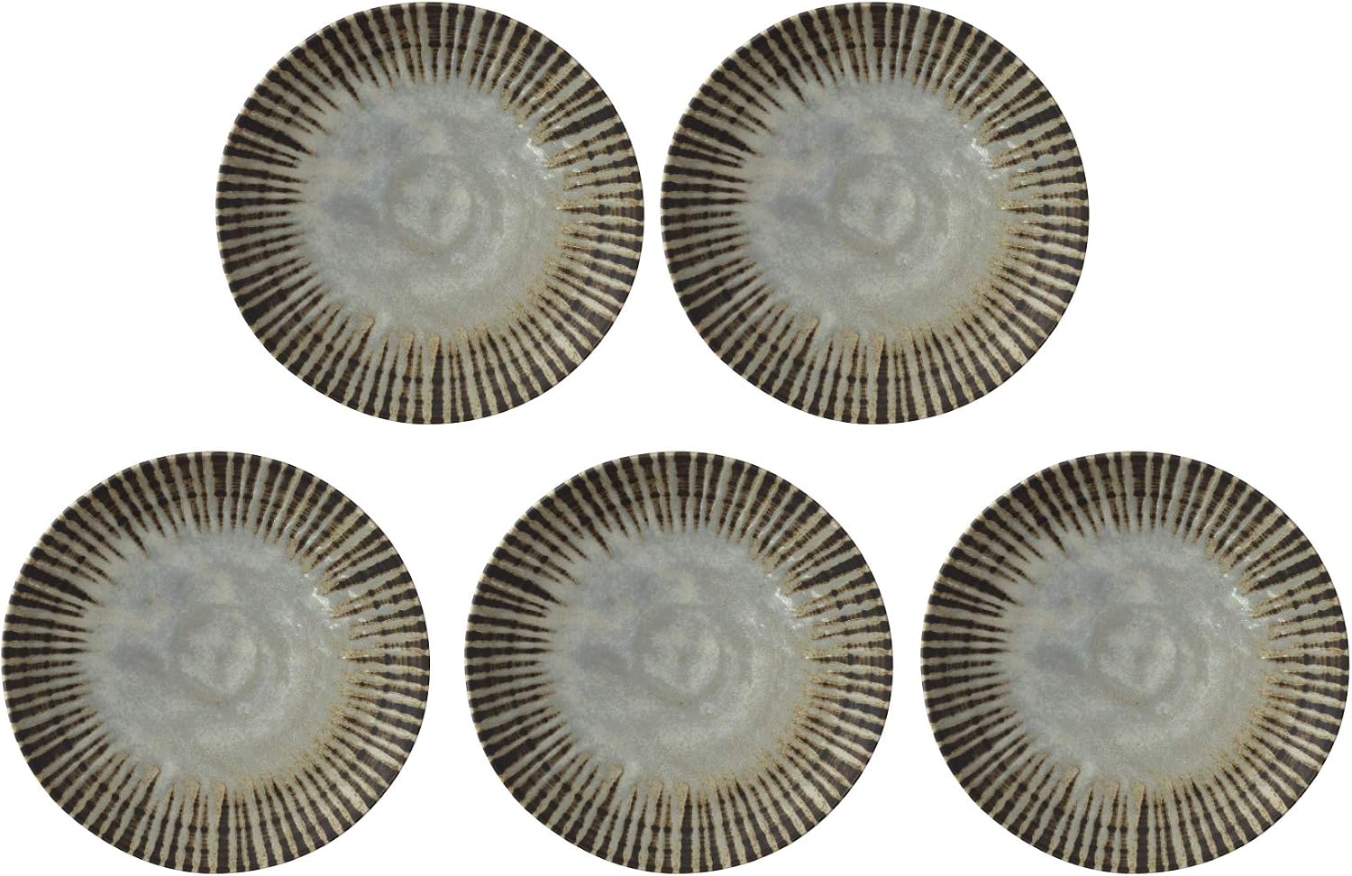 Maebata 51457 Medium Plate, Vertical Stripes Japanese Tableware, Tokusa Japanese Dish, Ash, Set of 5