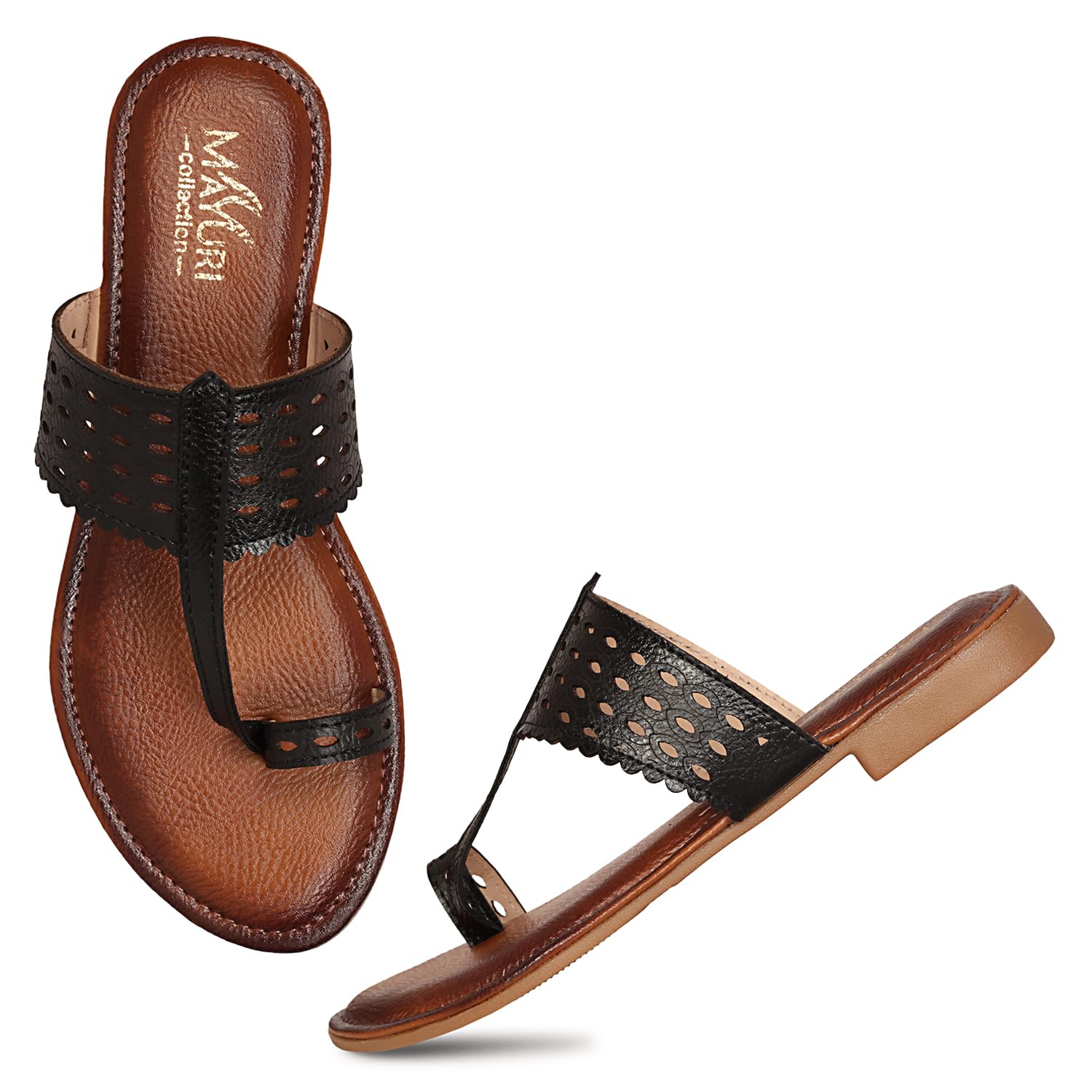 Sandals for Woman Kolhapuri Chappal Flat | Two-Tone Leatherette Ethnic Sandals with Toe Ring | Handmade Traditional Slip-On Slippers, Comfortable Ladies Footwear-image-27