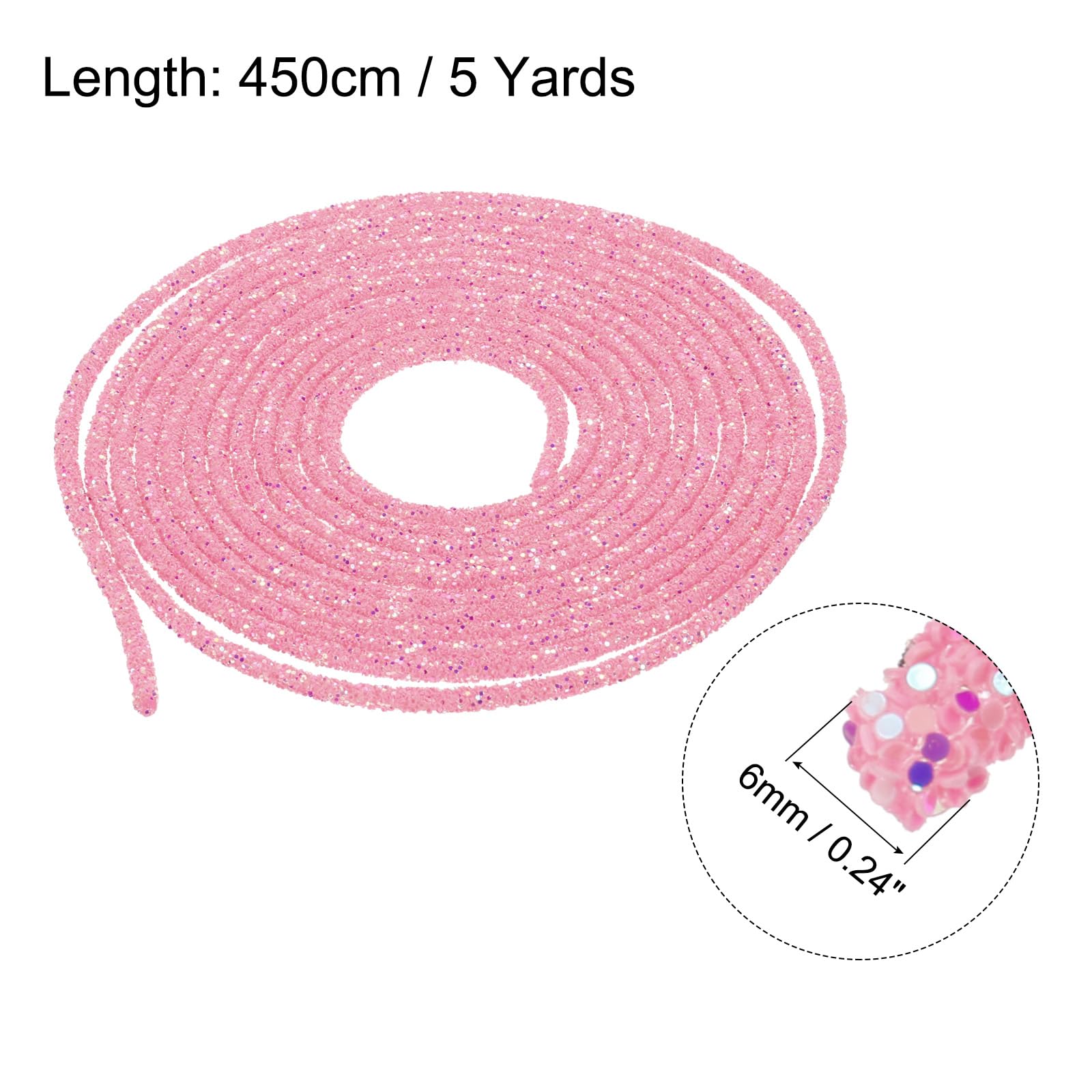 sourcing map 5 Yard 6mm 0.24 inch Glitter Sequins Rope Sequins Rhinestone Tube Cord for DIY Wedding Dresses Costume Clothing Shoes Jewelry Accessory Clear White — view 121
