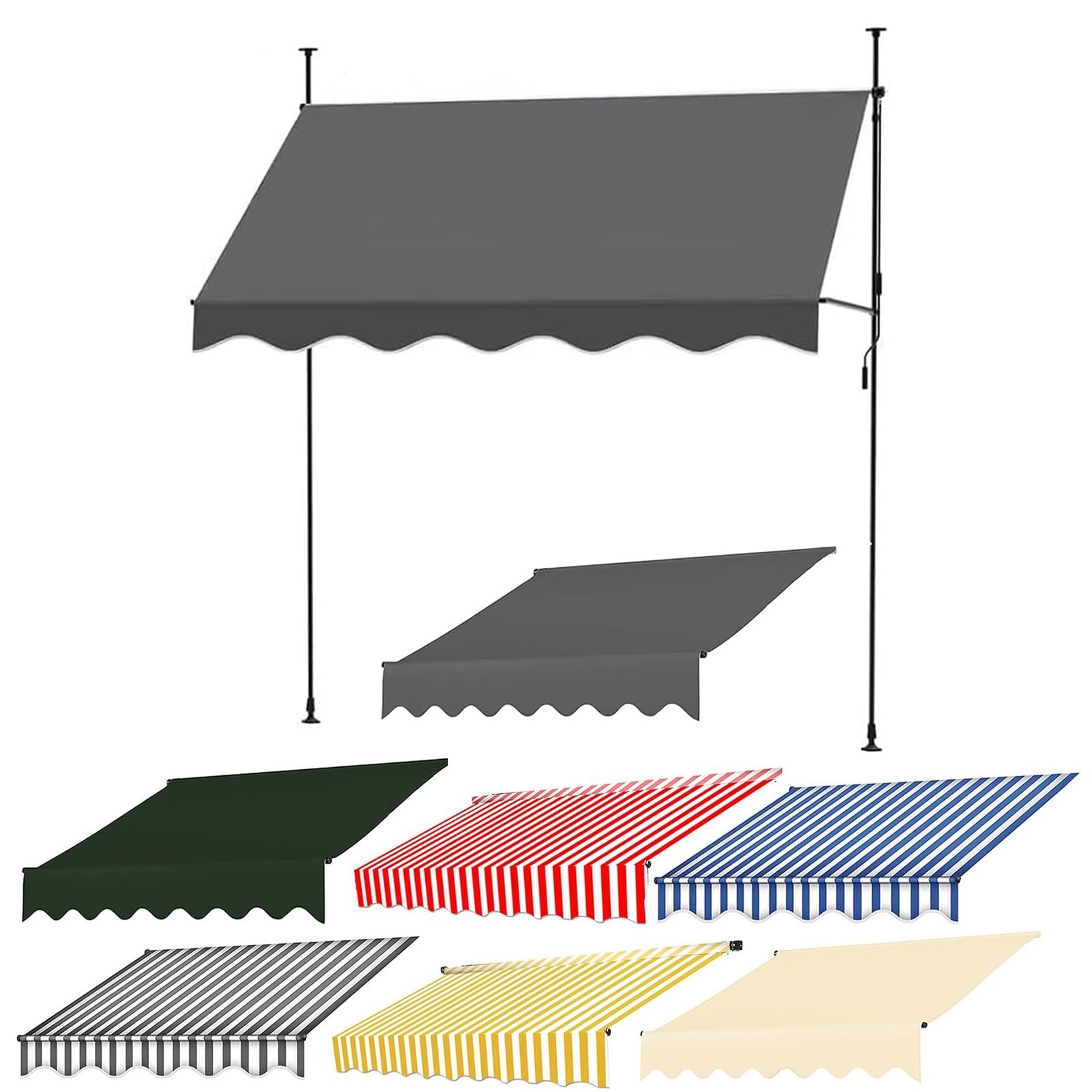 Toldos Exterior Terraza Enrollable para Protección Solar En Exteriores, Resistente A Los Rayos UV Y Al Sol, Toldo Retráctil Exterior, con Manivela para Balcón, Jardín, Patio, 200 X 120 Cm(Gray-white,2