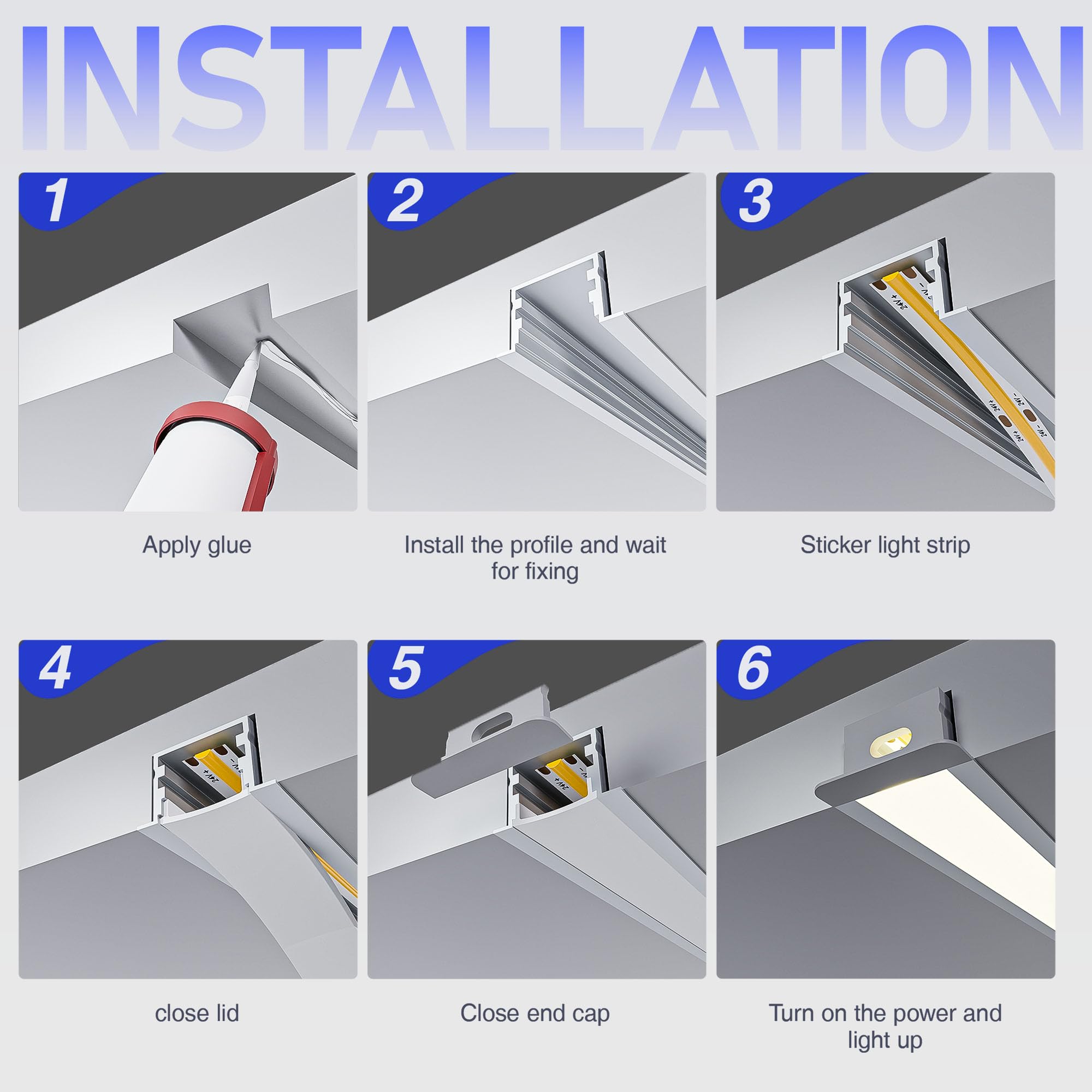 20 x Profili per Strisce LED 2 m (40m) U Profilo Alluminio per Cartongesso, Compatibile con Strisce LED fino a 15 12 mm – Binario LED con Diffusore Opalino, Tappi Finali - 27,2 x 15mm