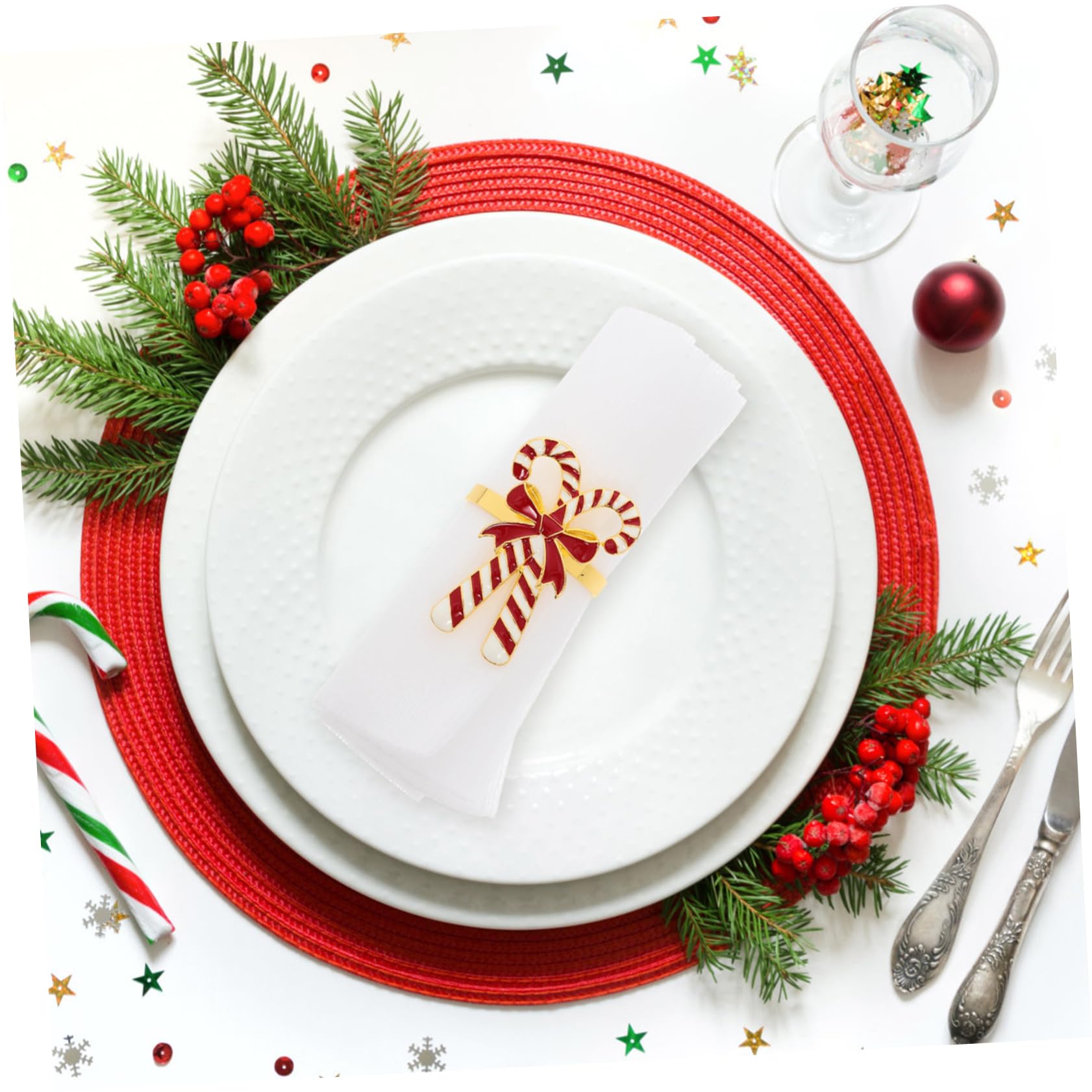 Mikinona 4 Stück Weihnachts Serviettenringe aus Langlebigem Legierungs Material Schleifenform Napkin Buckles für Festliche Tischdeko Einfache Anwendung für Weihnachtsessen und Partys