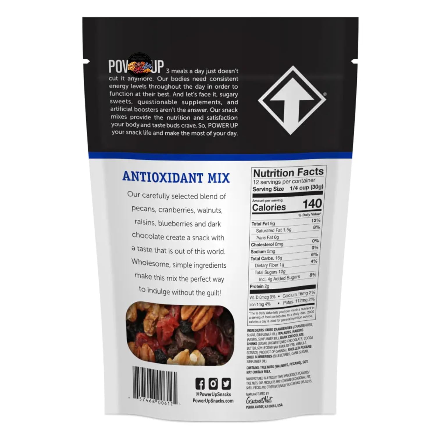 Power-Up Antioxidant Trail Mix – Perfect Kosher Snack Mix with Walnuts, Pecans, Cranberries, Raisins, Blueberries & Dark Chocolate – Gluten-Free, Non-GMO – 26 oz (2 Pack 13 oz Resealable Bags)