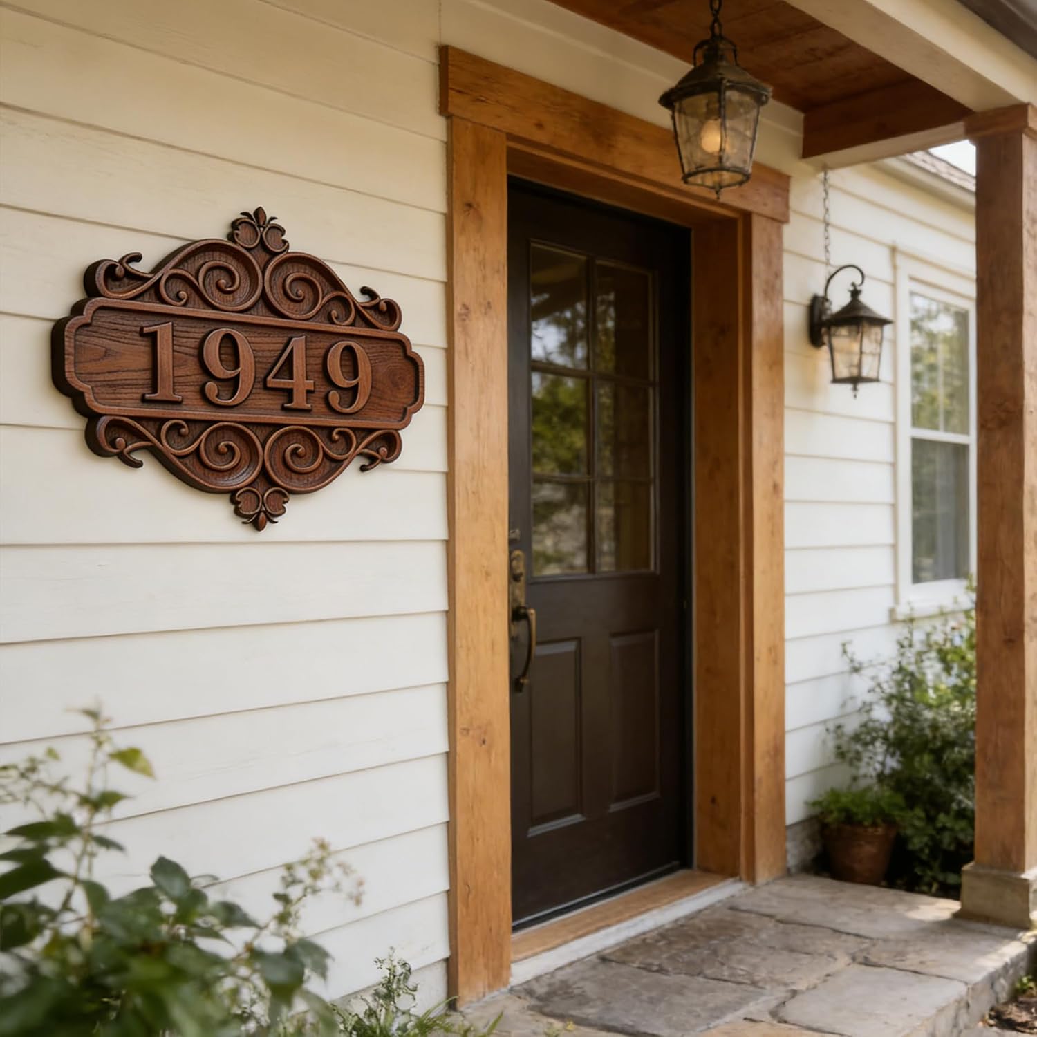 Custom Carved Wooden House Number Sign, Personalized Address Plaque for Outside, Rustic Front Door Number Plate, Farmhouse Exterior Home Decor, Weatherproof Street Number Sign for Yard, Porch, Wall Mounted, Vintage Style