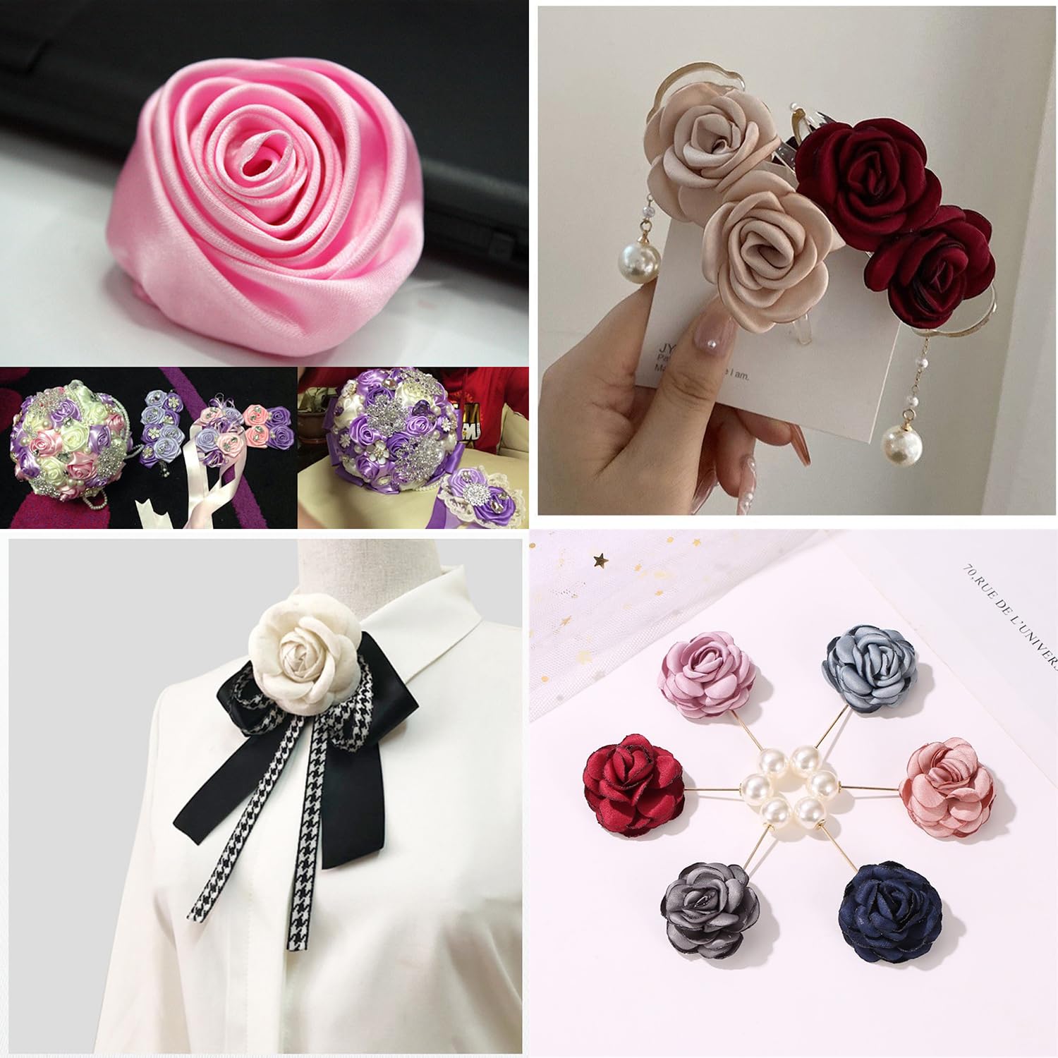 Wambere Pack of 10 Diameter 5 cm Satin Camellia Flower Head with Burnt Edge Flower Heads Rose Heads Artificial Flowers Roses Suitable for DIY Headwear Shoe Hat Decorations - Image 3