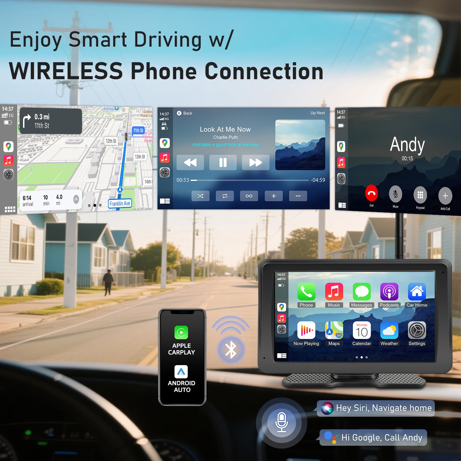 URVOLAX Camera de Recul sans Fil: Ecran Voiture Portable 7 Pouces Apple CarPlay/Android Auto - Batterie 10 000mAh avec Solaire - pour Camping Car Camion Remorque Caravane (69X Premier de l Industrie)