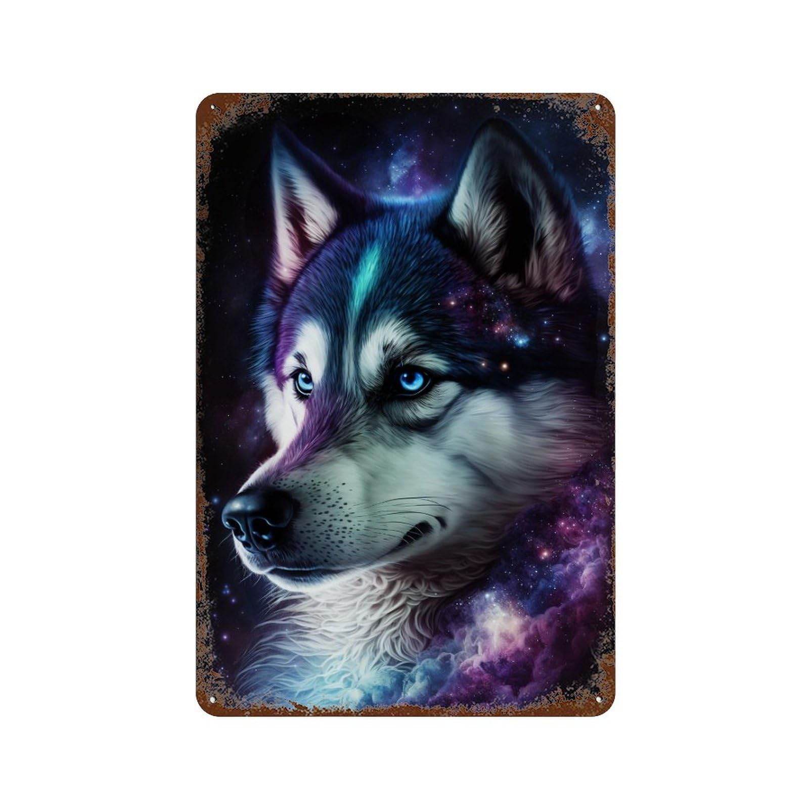 Cosmic Wolf Portrait Art Print-4 Rusty Metal Tin Sign 11.8"x7.9", Vintage Wall Decor for Garage, Pub Or Kitchen