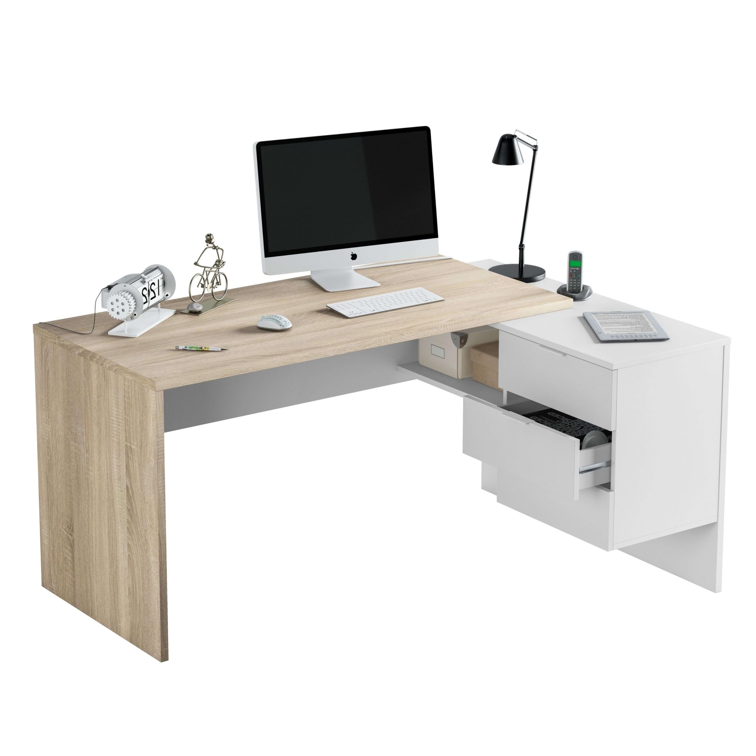 Miroytengo Pack Muebles Despacho Completo Moderno 2 Mesas Escritorio con Buck 5 Armarios Color Blanco Y Roble