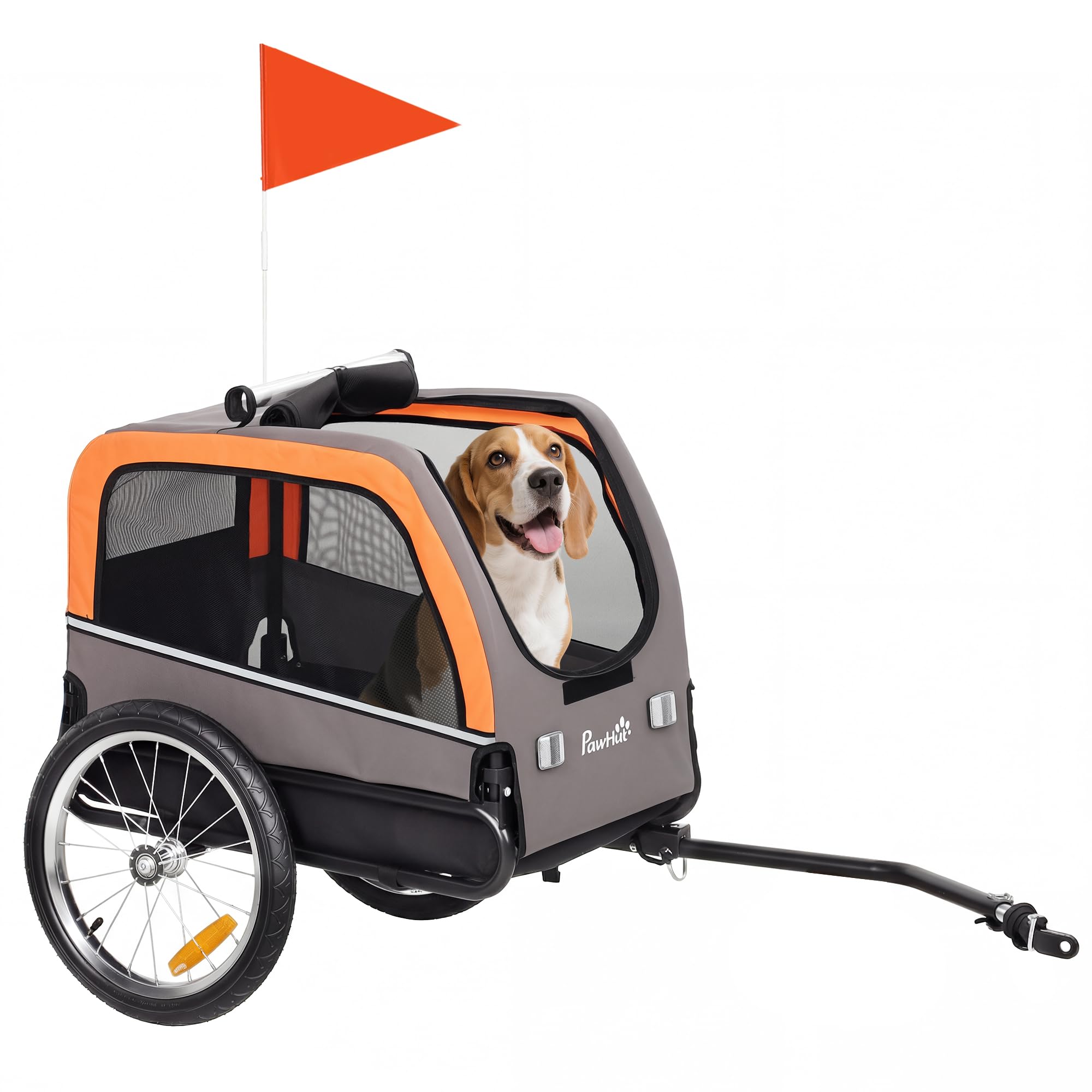 PawHut Rimorchio per cani pieghevole per bicicletta con riflettori di sicurezza a 2 ante guinzaglio regolabile in rete per cani in Oxford 600D per cani di piccola taglia media fino a 20 kg
